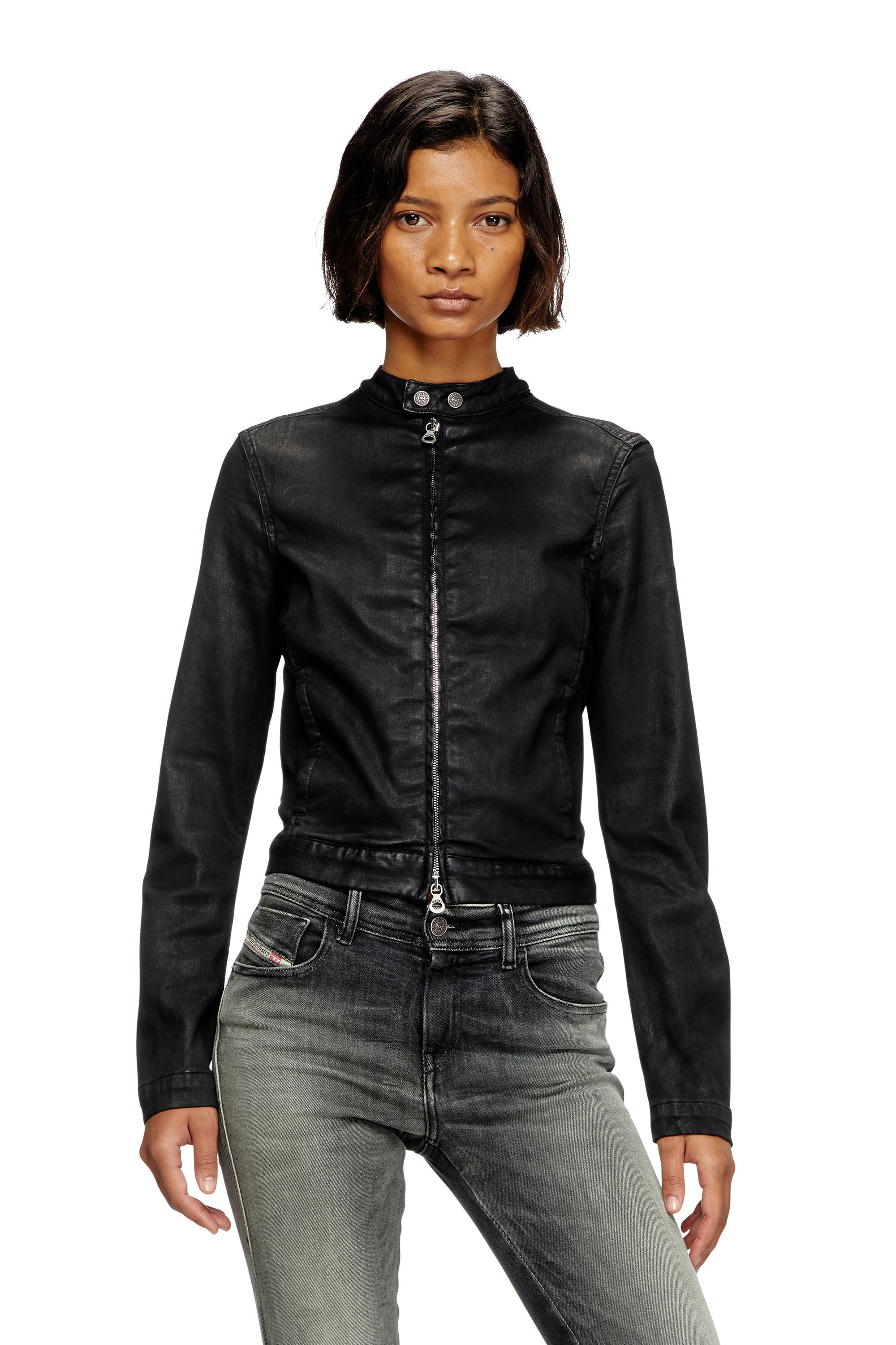 Women's Moto jacket in coated denim | Black | Diesel