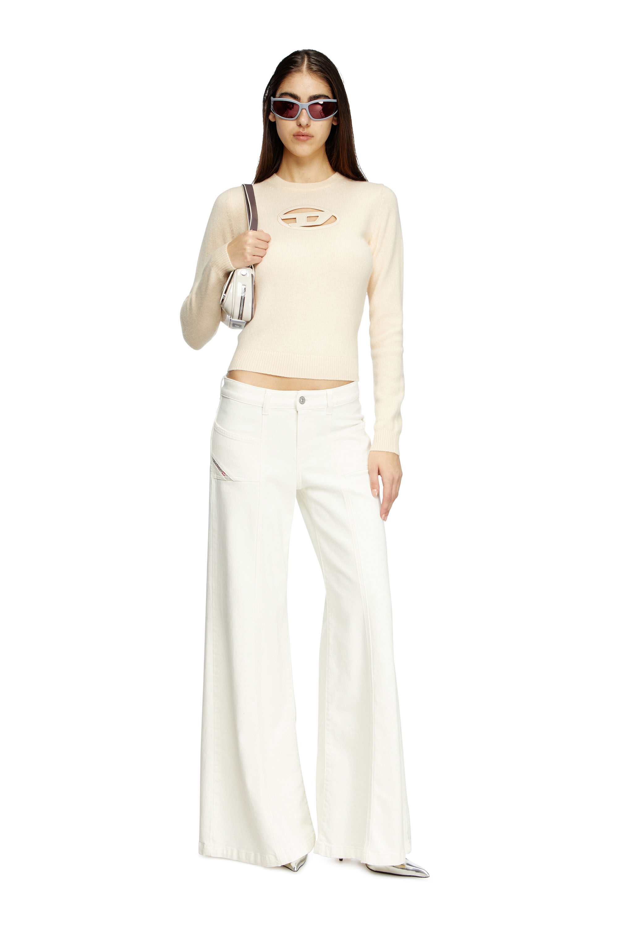 Women's Cashmere-blend jumper with cut-out logo | Beige | Diesel