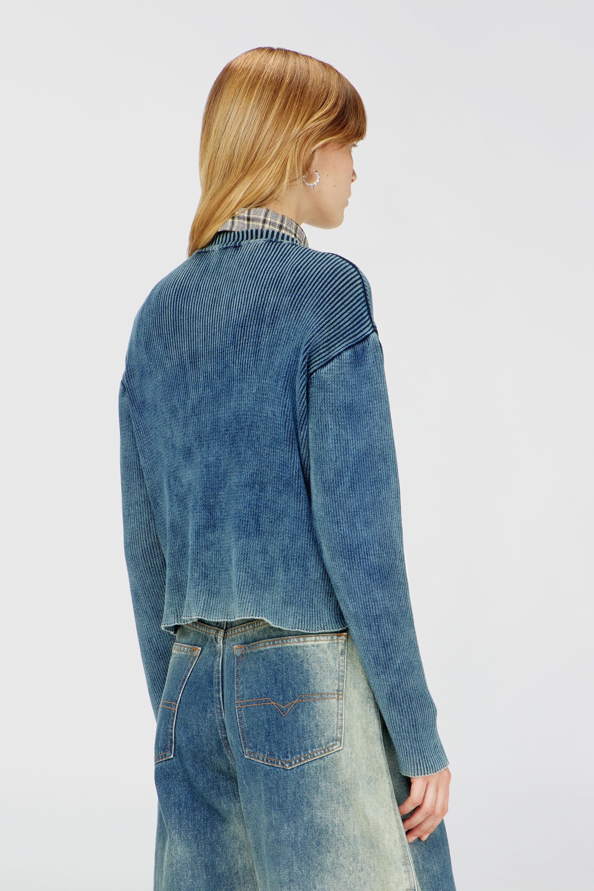 Diesel - M-ANCHOREX, Woman's Cut-out ribbed jumper with Oval D plaque in Blue - 4