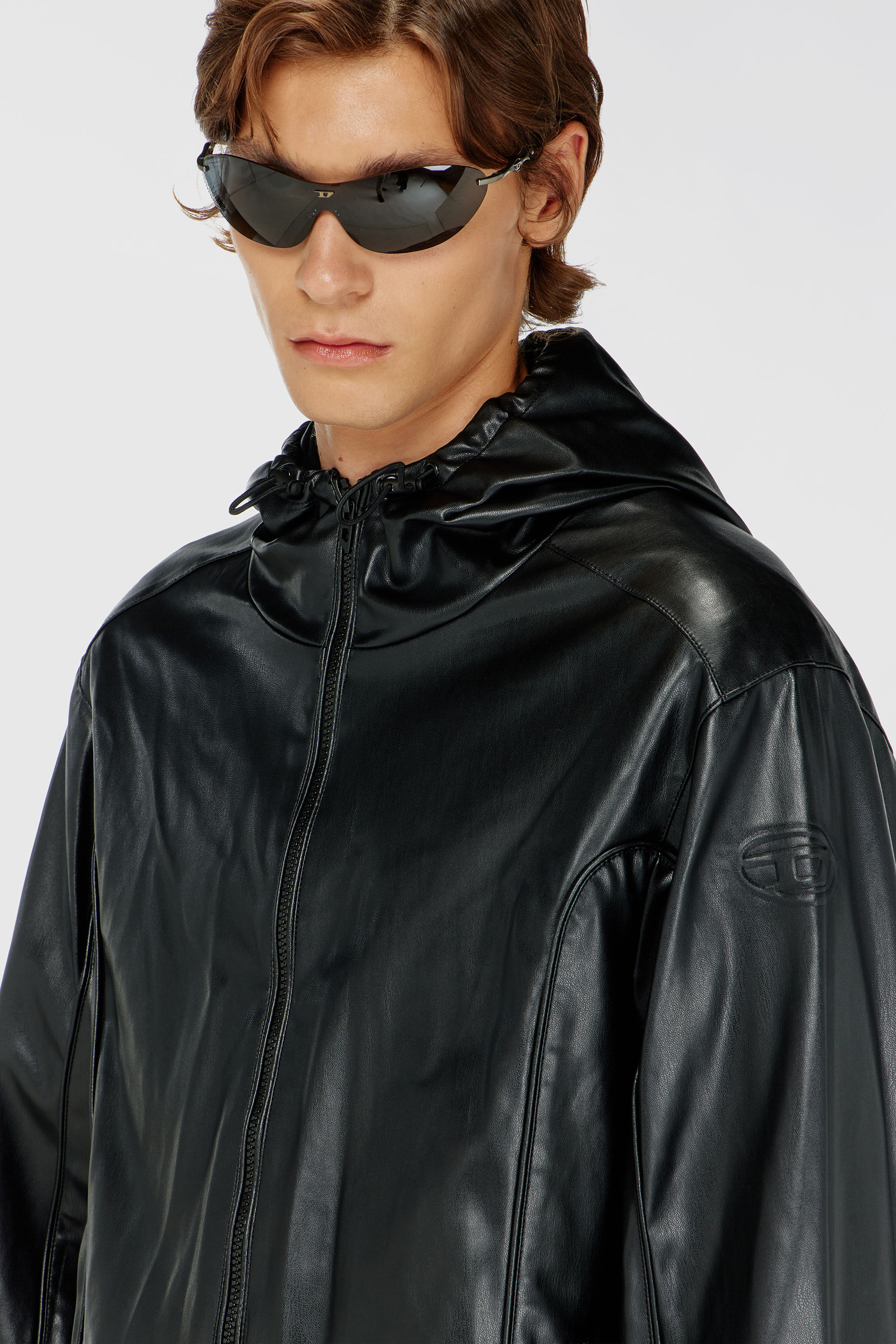 Men's Hooded windbreaker in coated fabric | Black | Diesel TR