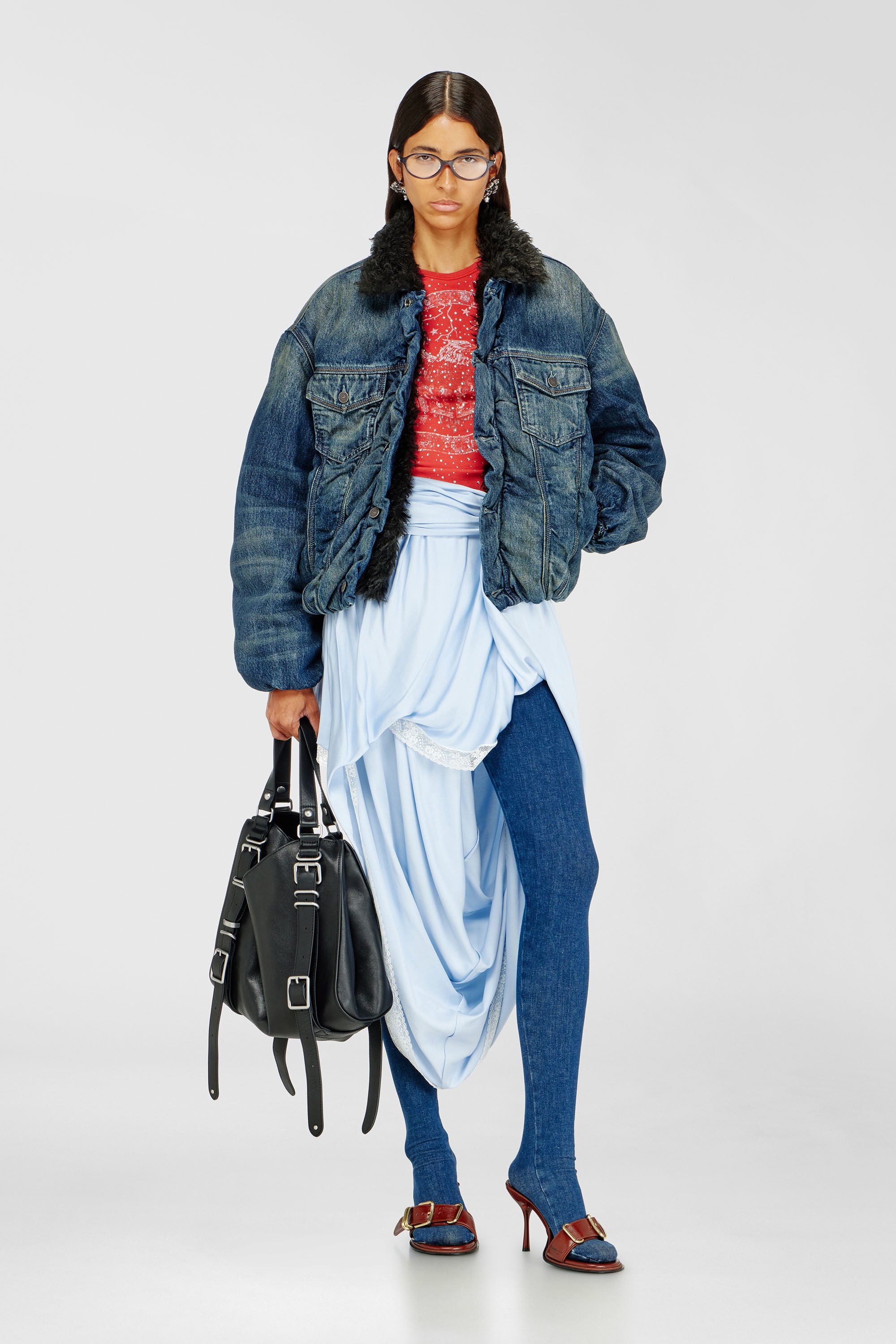 Women's Teddy-lined trucker jacket in denim | Blue | Diesel