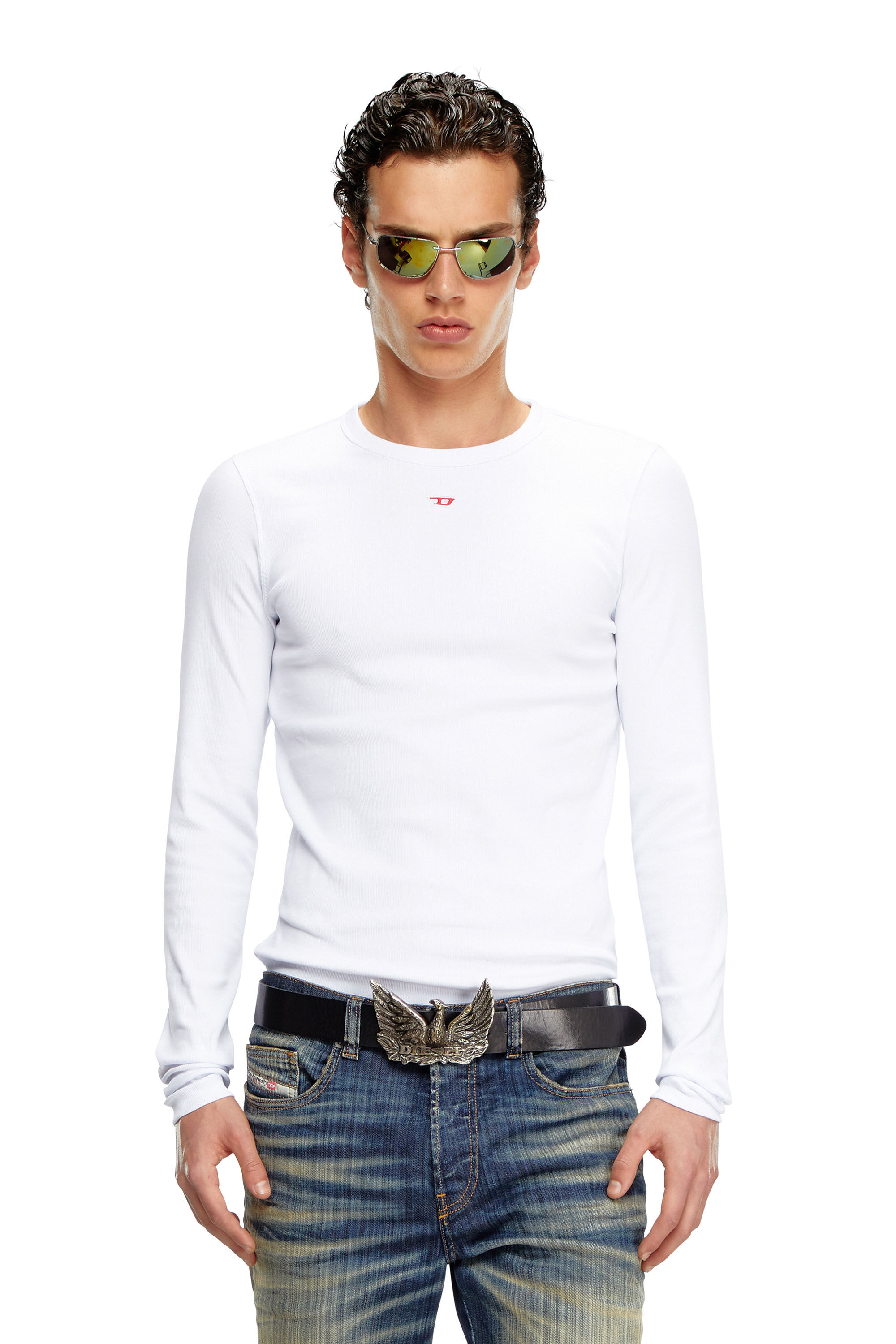 Men's Long-sleeve T-shirt with D patch | White | Diesel