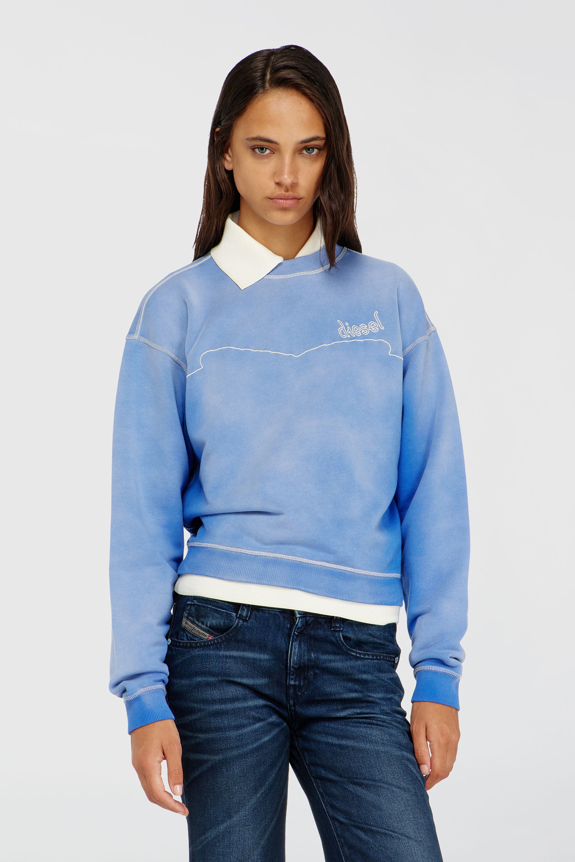 Diesel - F-CREW, Woman's Cotton sweatshirt with logo embroidery in Light Blue - 3