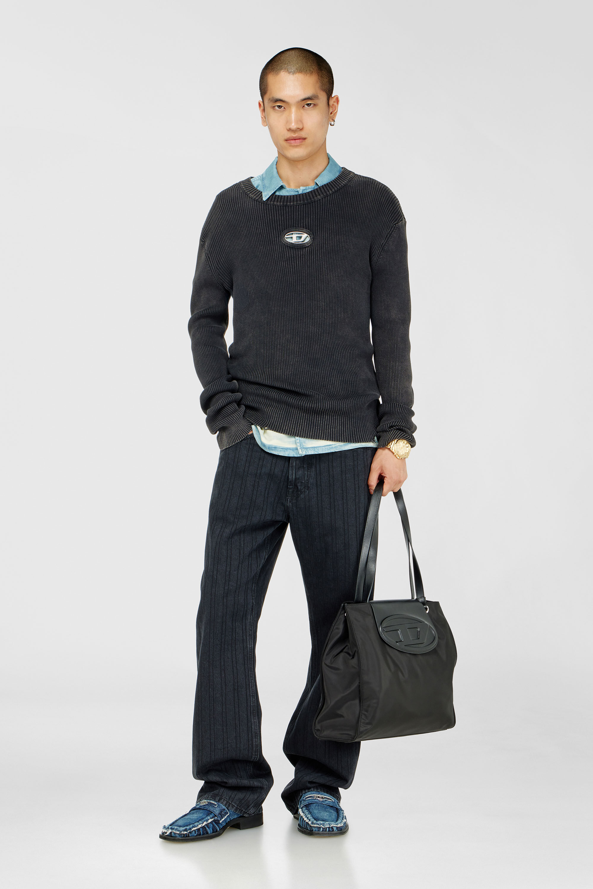 Men's Distressed jumper with cut-out logo | Black | Diesel TR