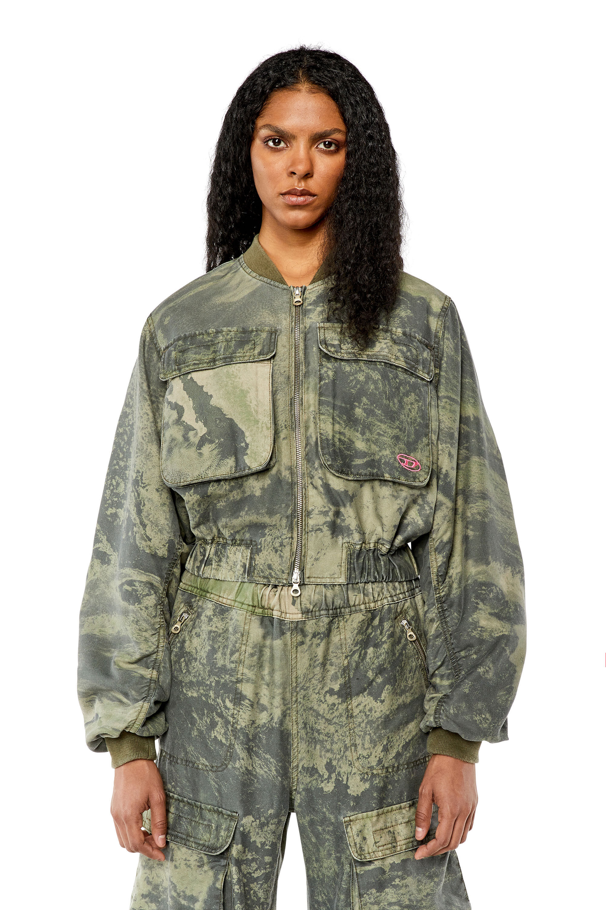 Womens Utility jacket with washed print G-KHLO-CMF Diesel