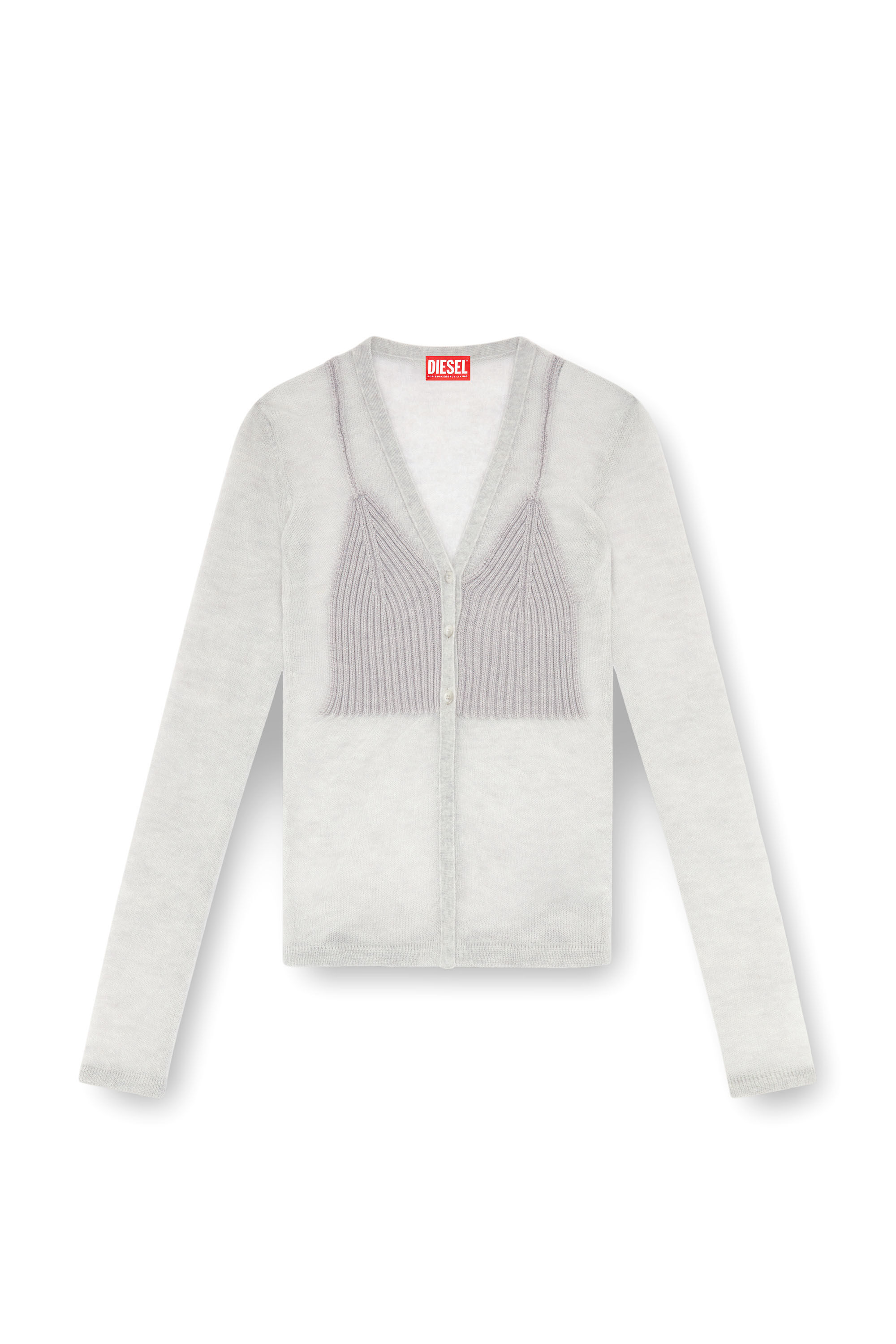 Women s Sheer cardigan with bra detail Grey Diesel