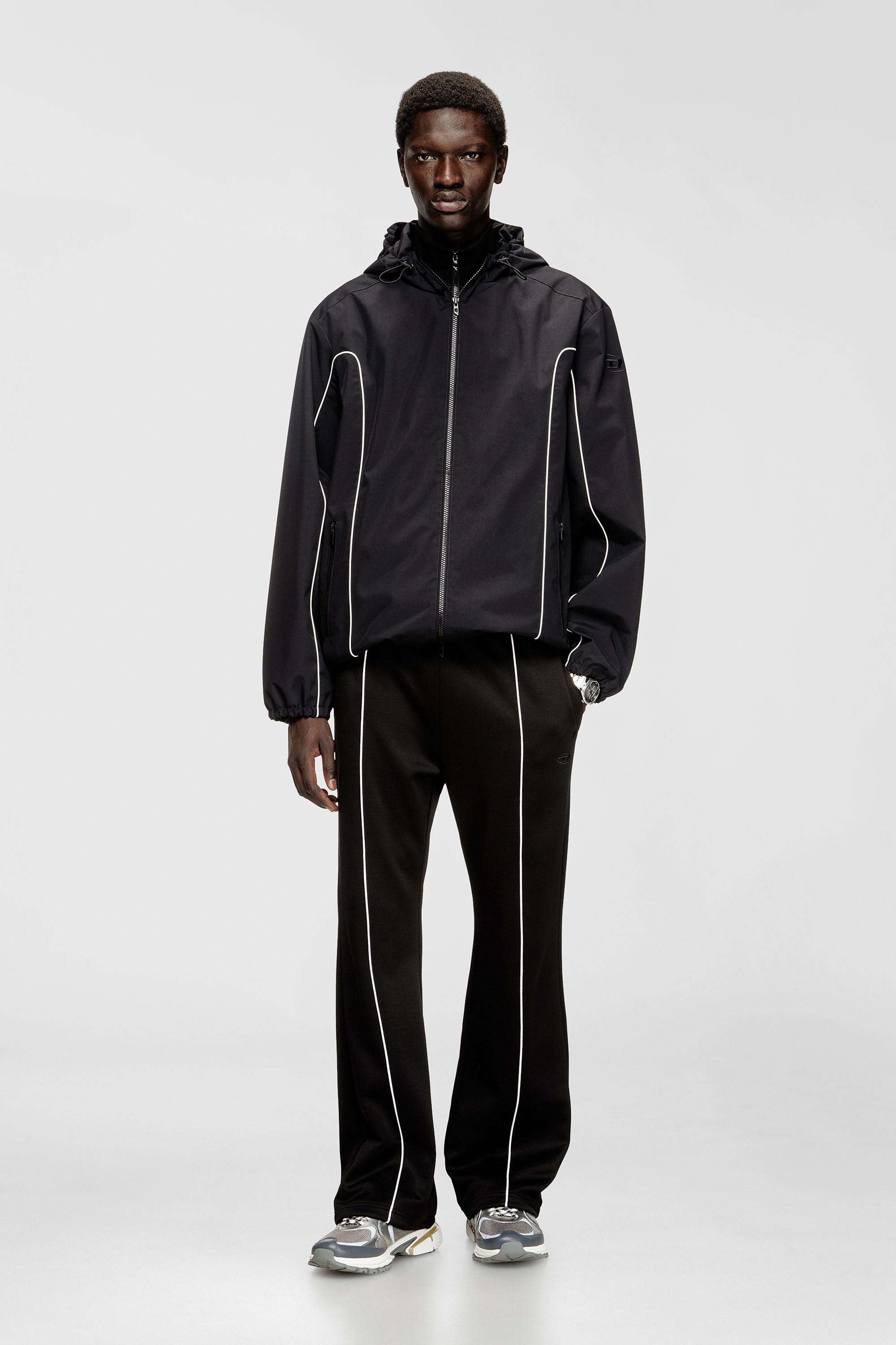 Diesel - J-HIVES-WRD, Man's Windbreaker with contrast piping in Black - 1