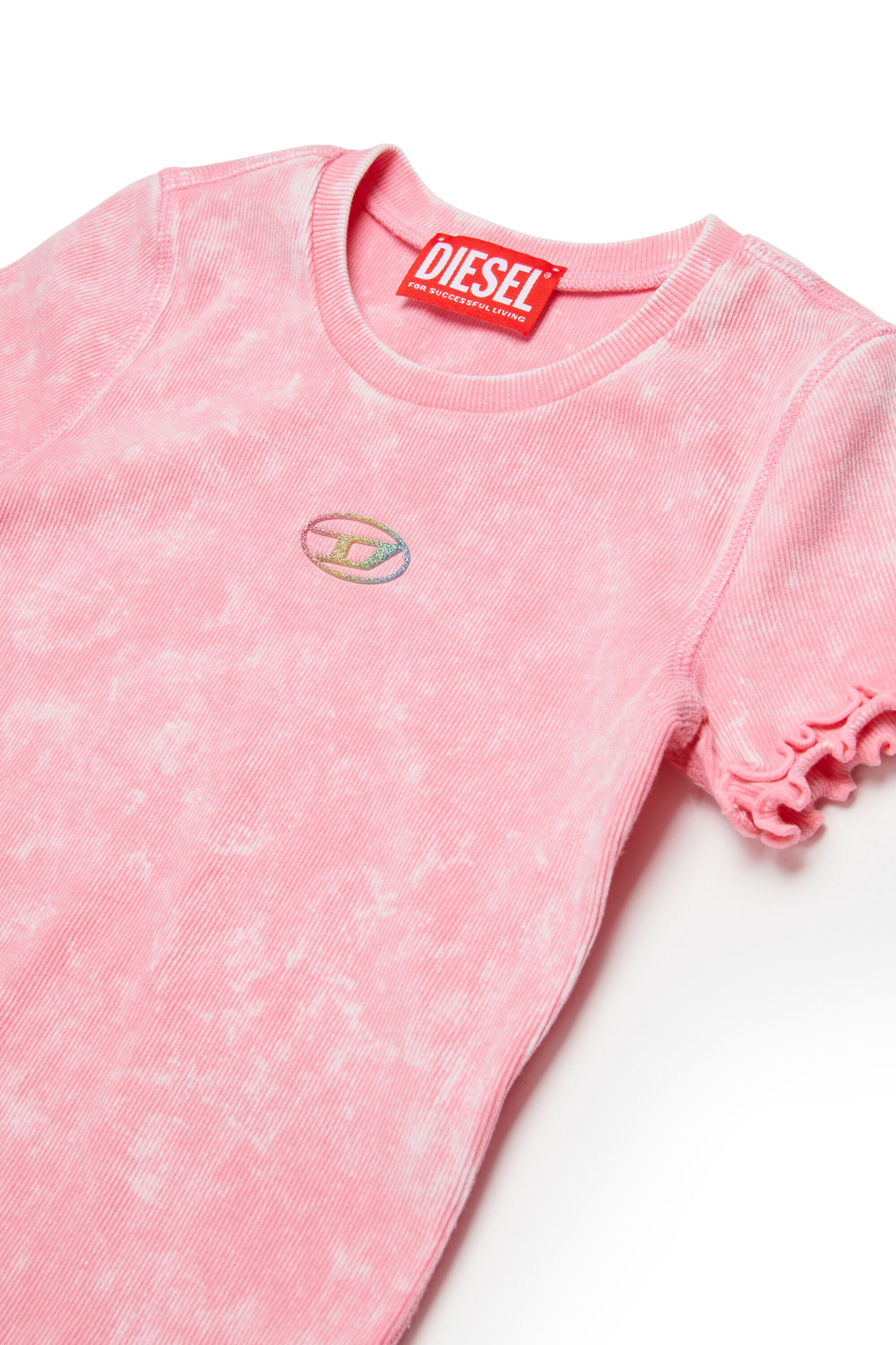 Diesel - TAILIA, Woman's Ribbed T-shirt with frills in Pink - 3