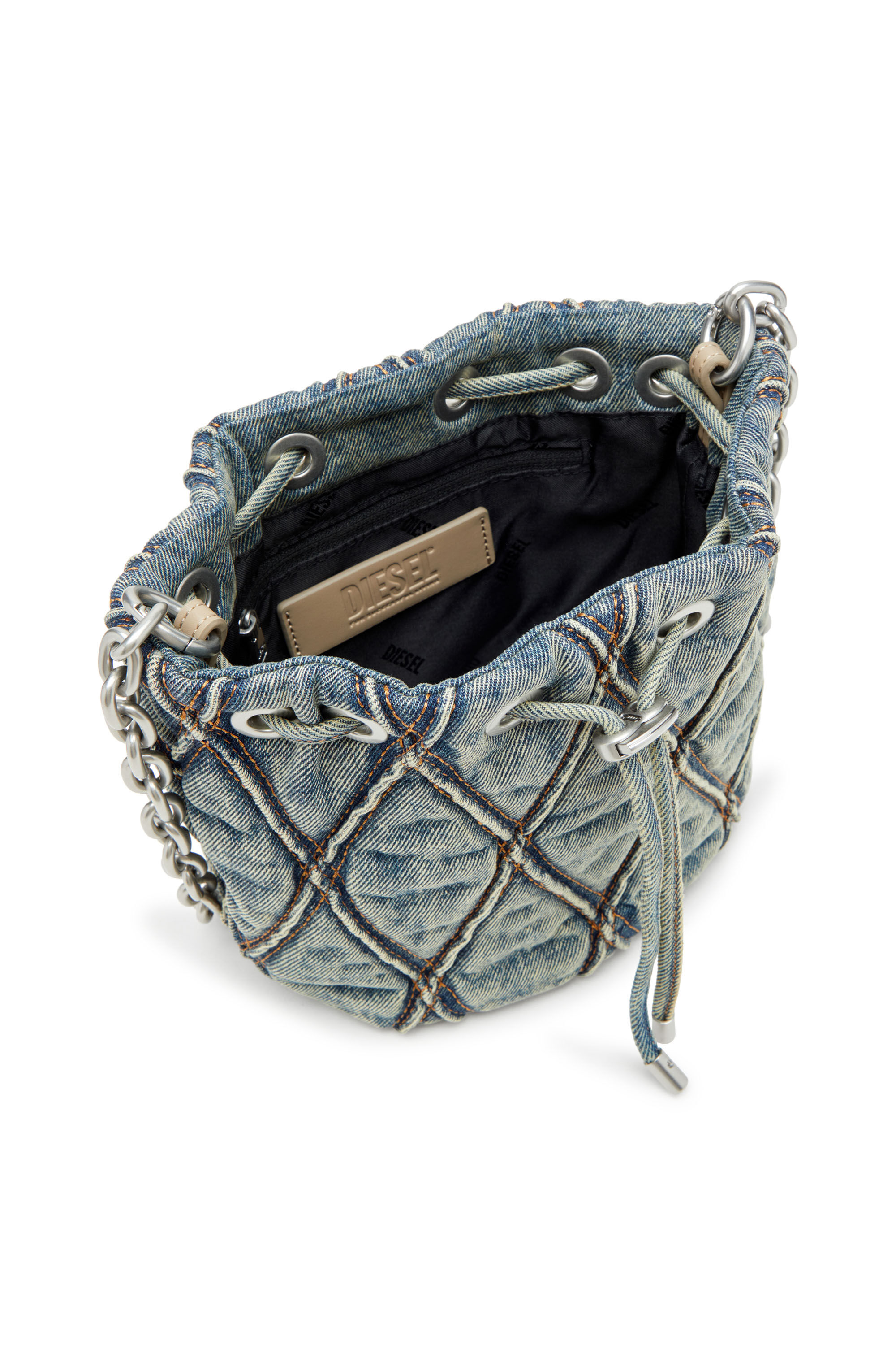 Diesel - CHARM-D BUCKET S, Woman's Charm-D S-Mini bucket bag in argyle quilted denim in Blue - 5