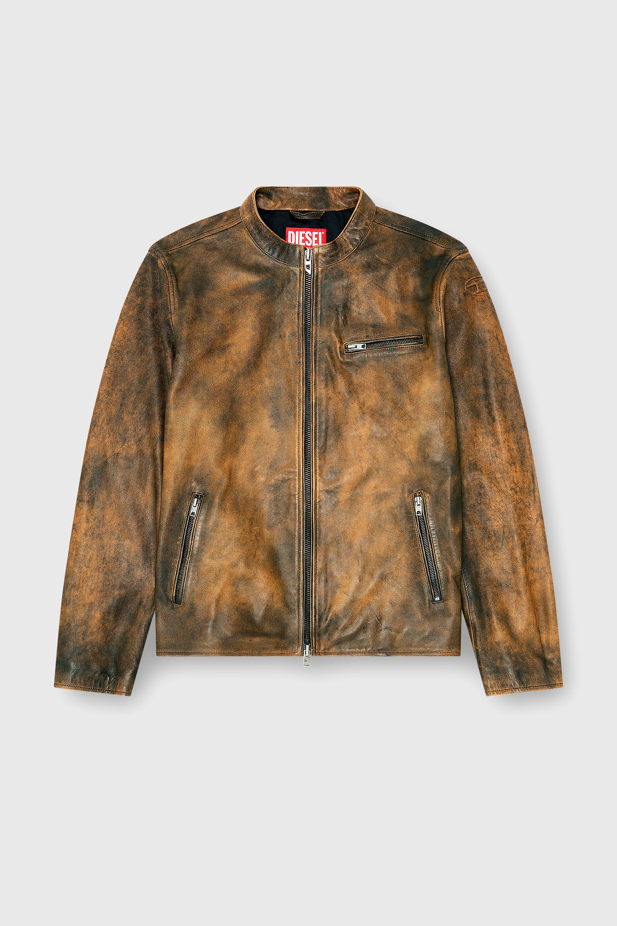 Men's Biker jacket in treated leather | Brown | Diesel TR