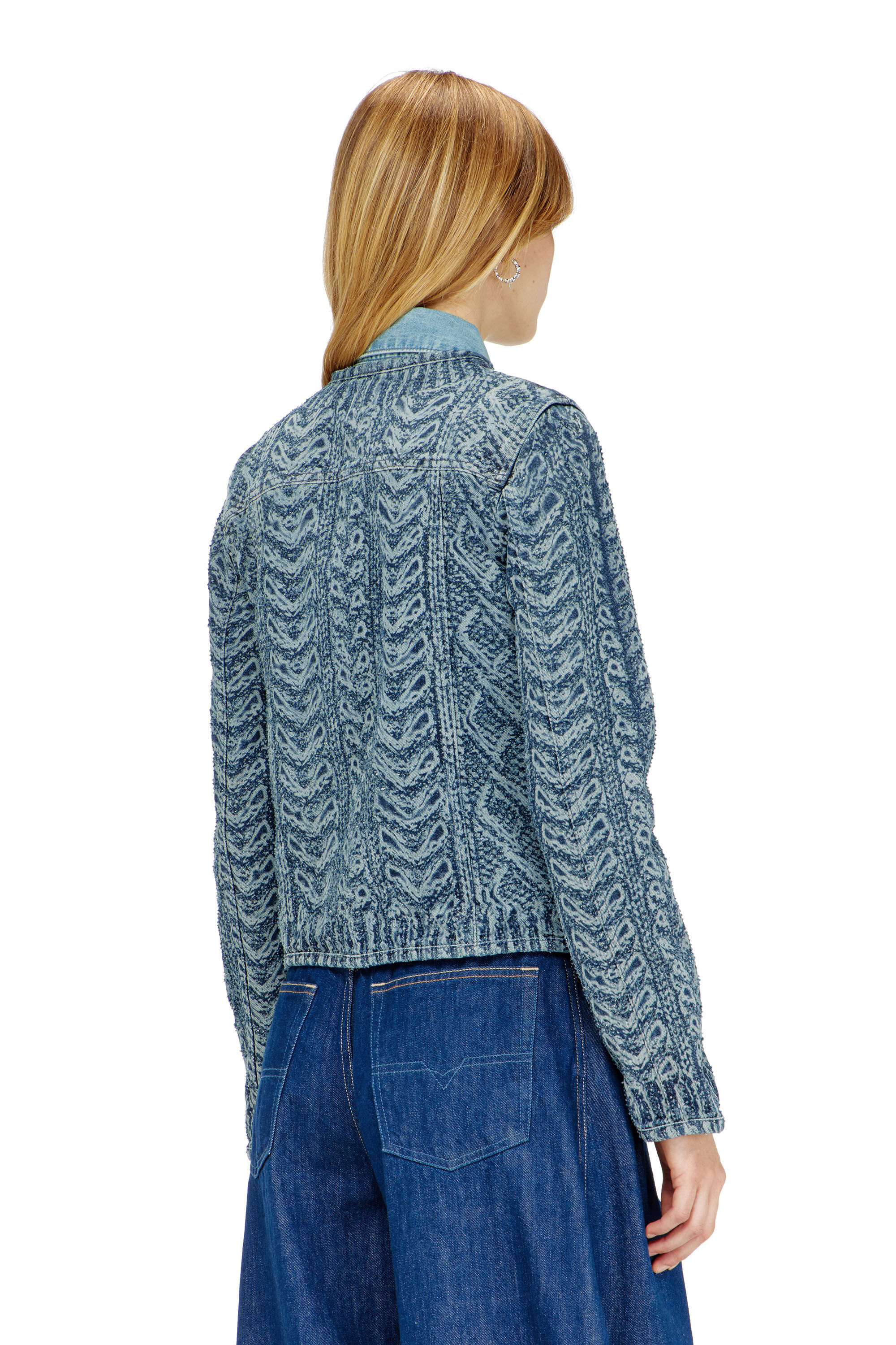 Diesel - DE-GRAFY-S2, Woman's Collarless jacket in cable-knit-effect denim in Dark Blue - 4