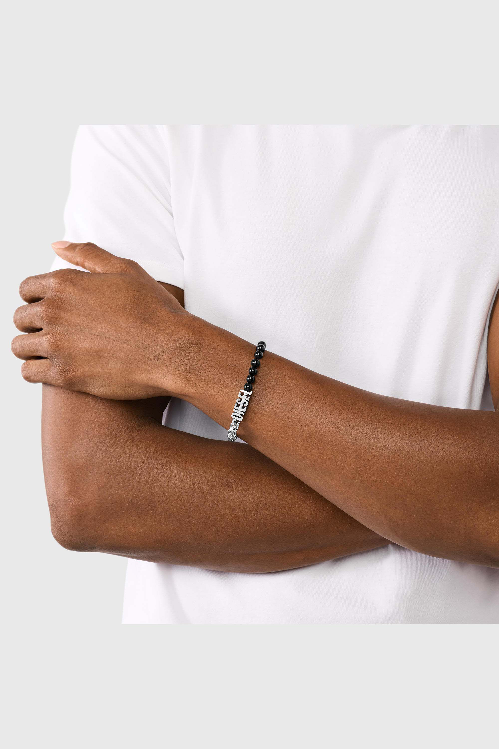 Women's Black Agate Beaded Chain Bracelet | Silver | Diesel