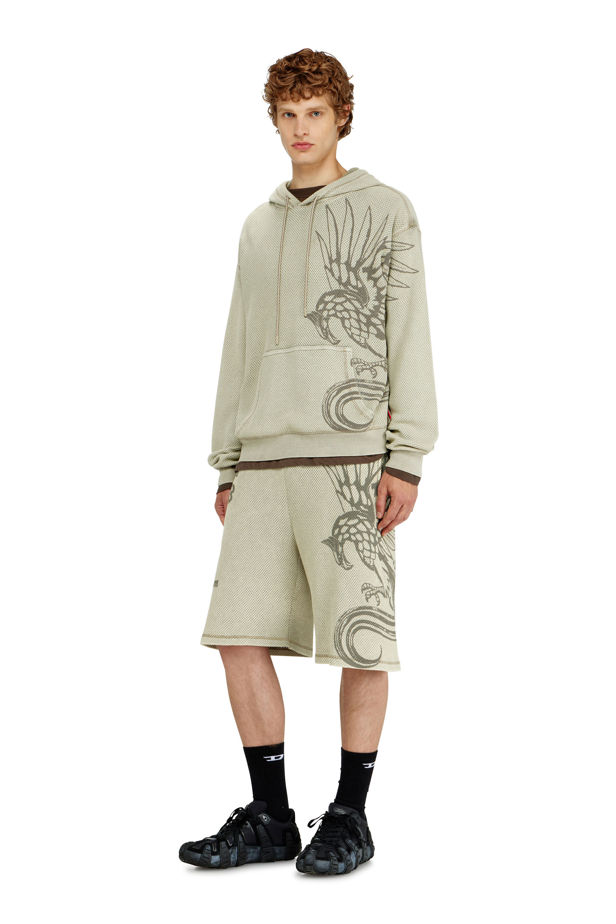 Diesel - S-NORM-HOOD-AA1, Man's Hoodie in textured cotton mesh in Beige - 3