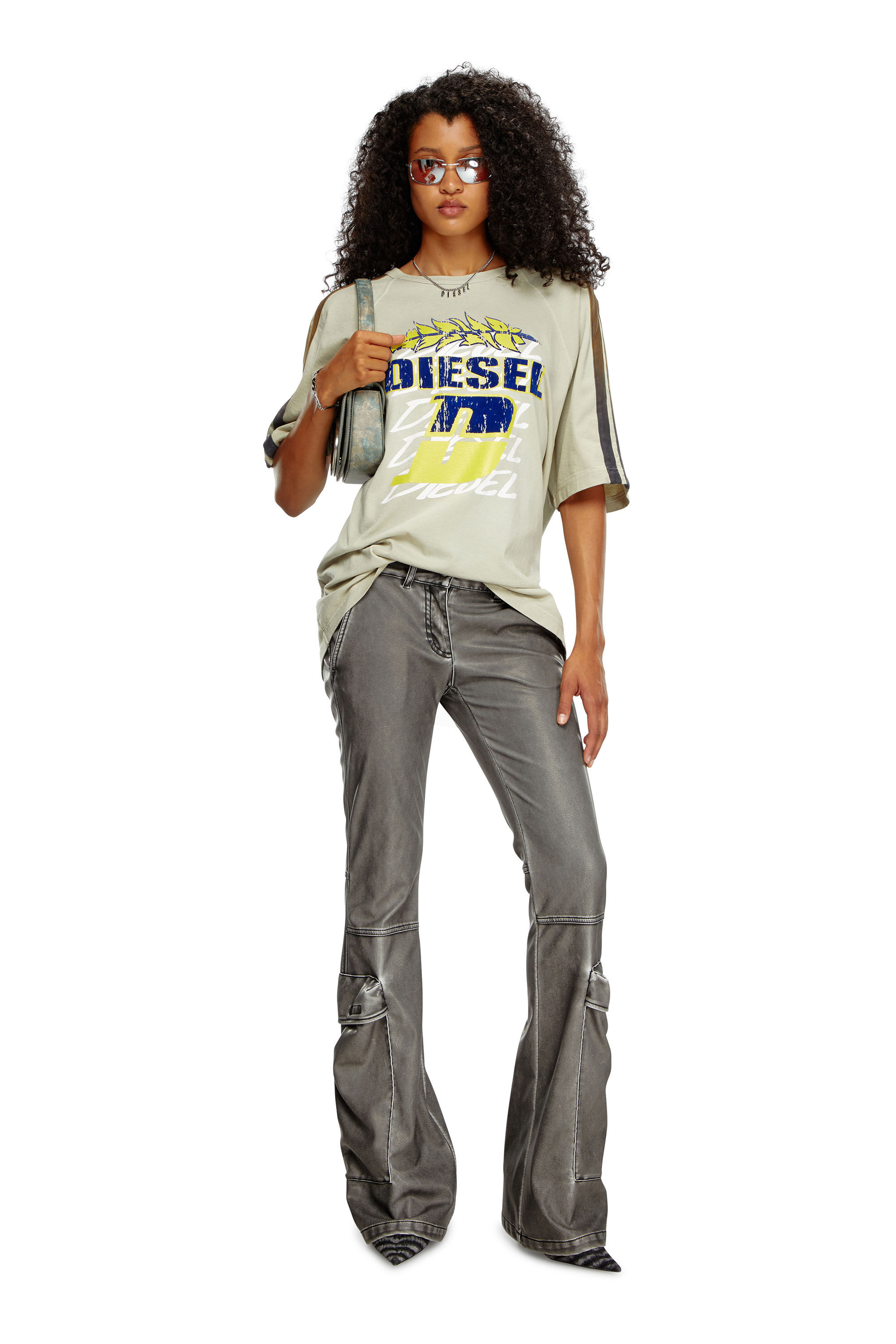 Women's Bootcut trousers in washed tech fabric | Black | Diesel