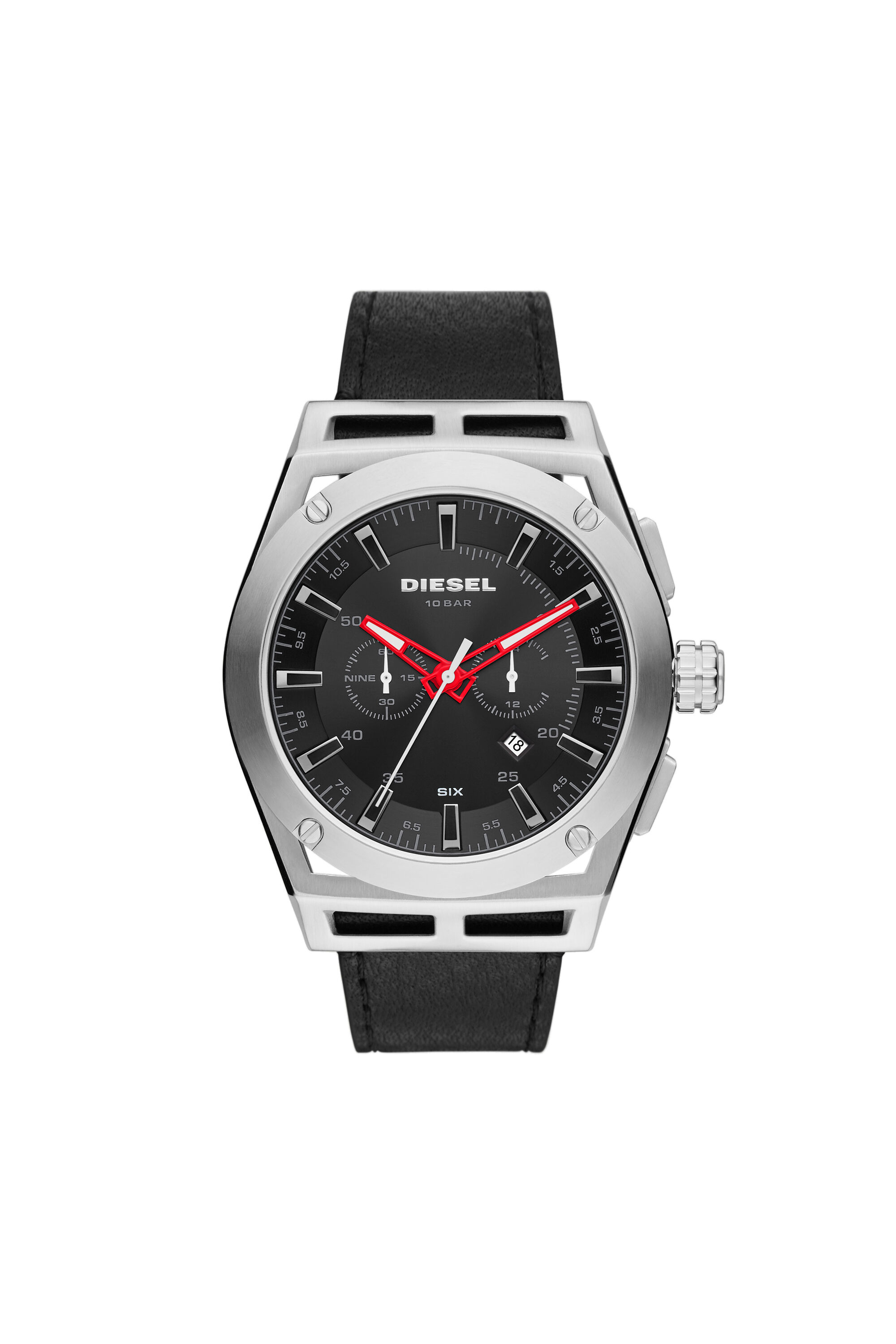 DZ4543 Man: Timeframe chronograph black leather watch | Diesel