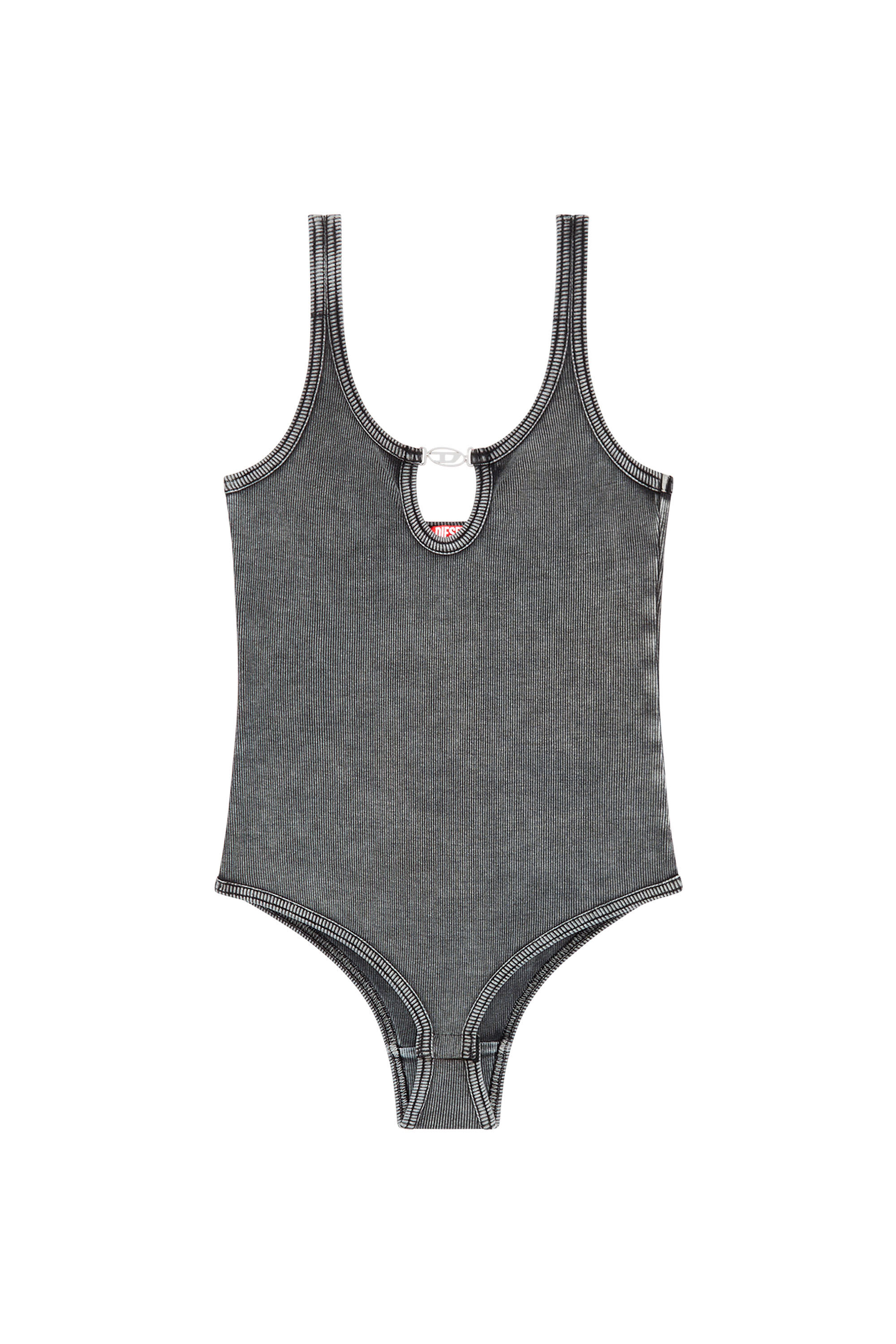 Diesel - UFBY-D-OVAL-COTTON-RIB-BODYSUIT, Woman's Ribbed bodysuit with Oval D plaque in Dark grey - 2