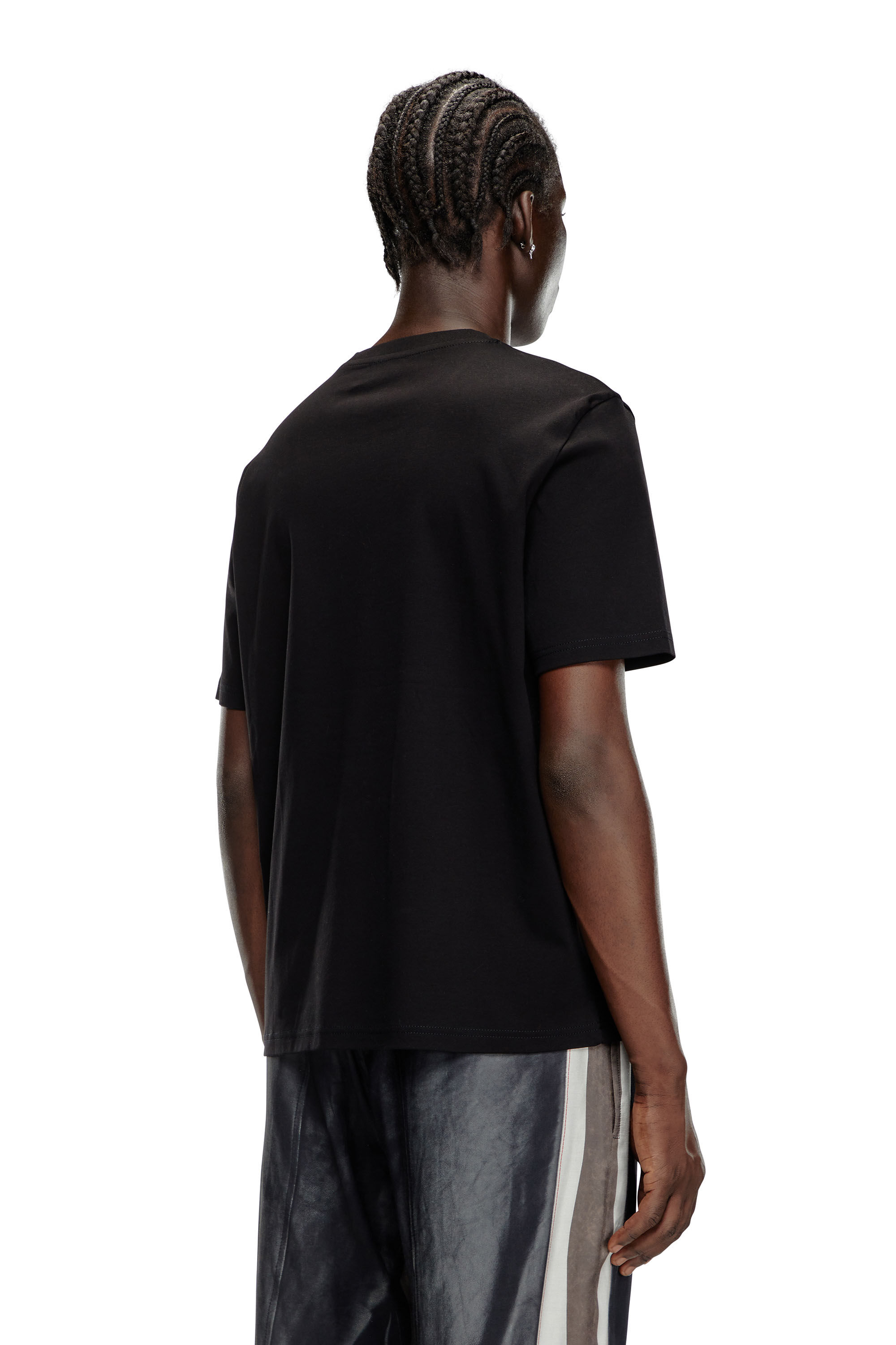 Men's Mercerised cotton T-shirt with tonal logo | Black | Diesel