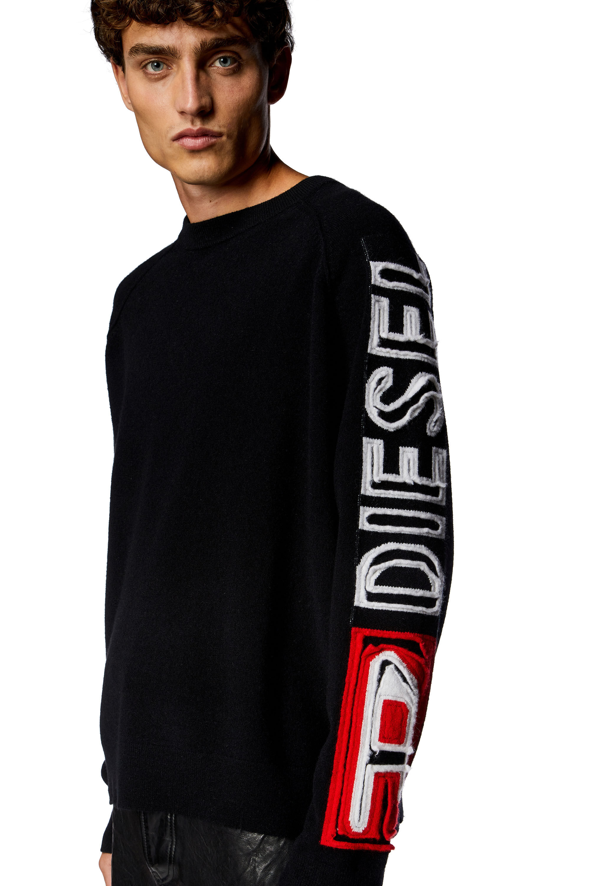 Men's Jumper with peel-off intarsia logo | Black | Diesel TR
