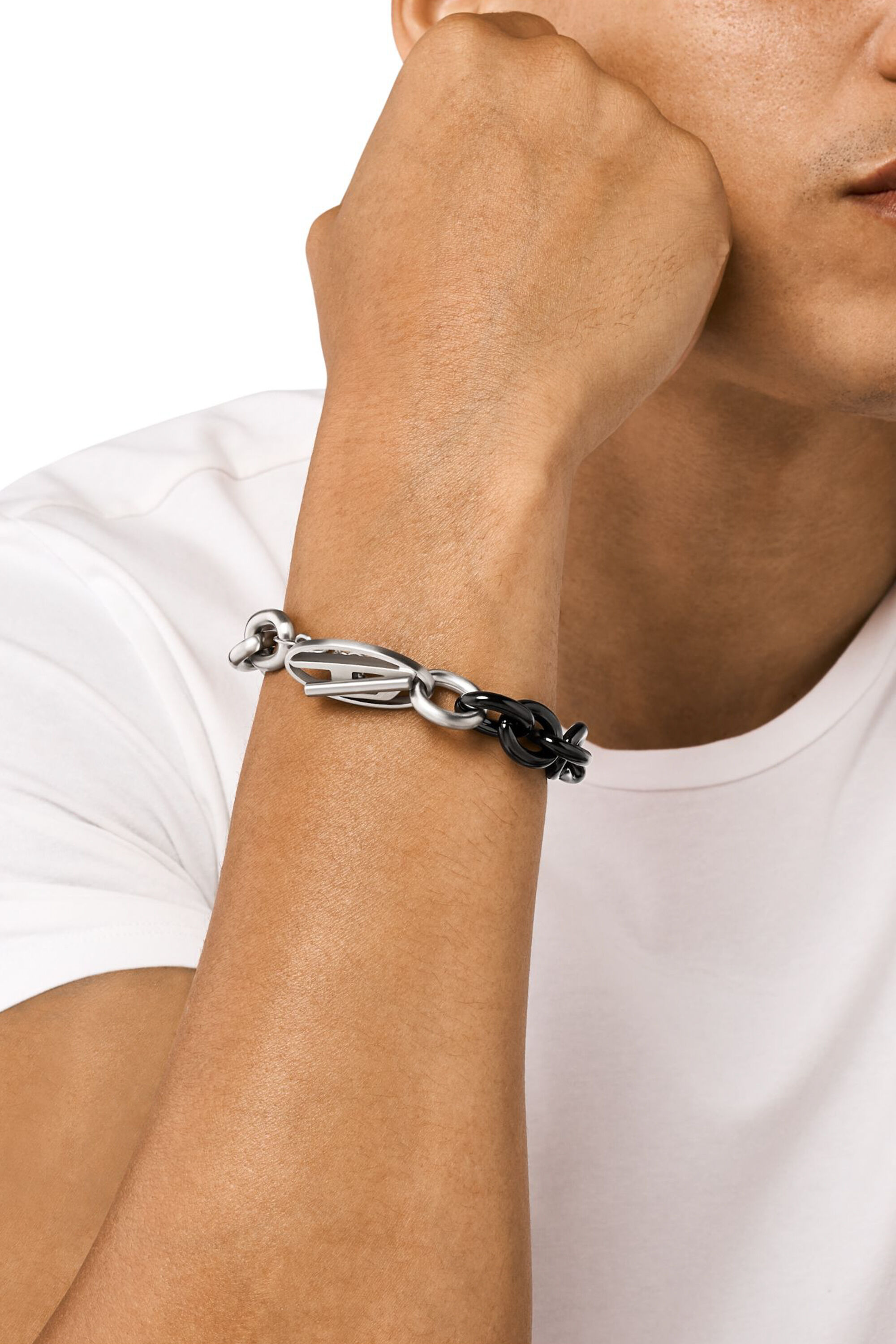 ☆DIESEL☆ chain bracelet DX1354931 Women's Two-Tone Stainless Steel Chain Bracelet | Silver