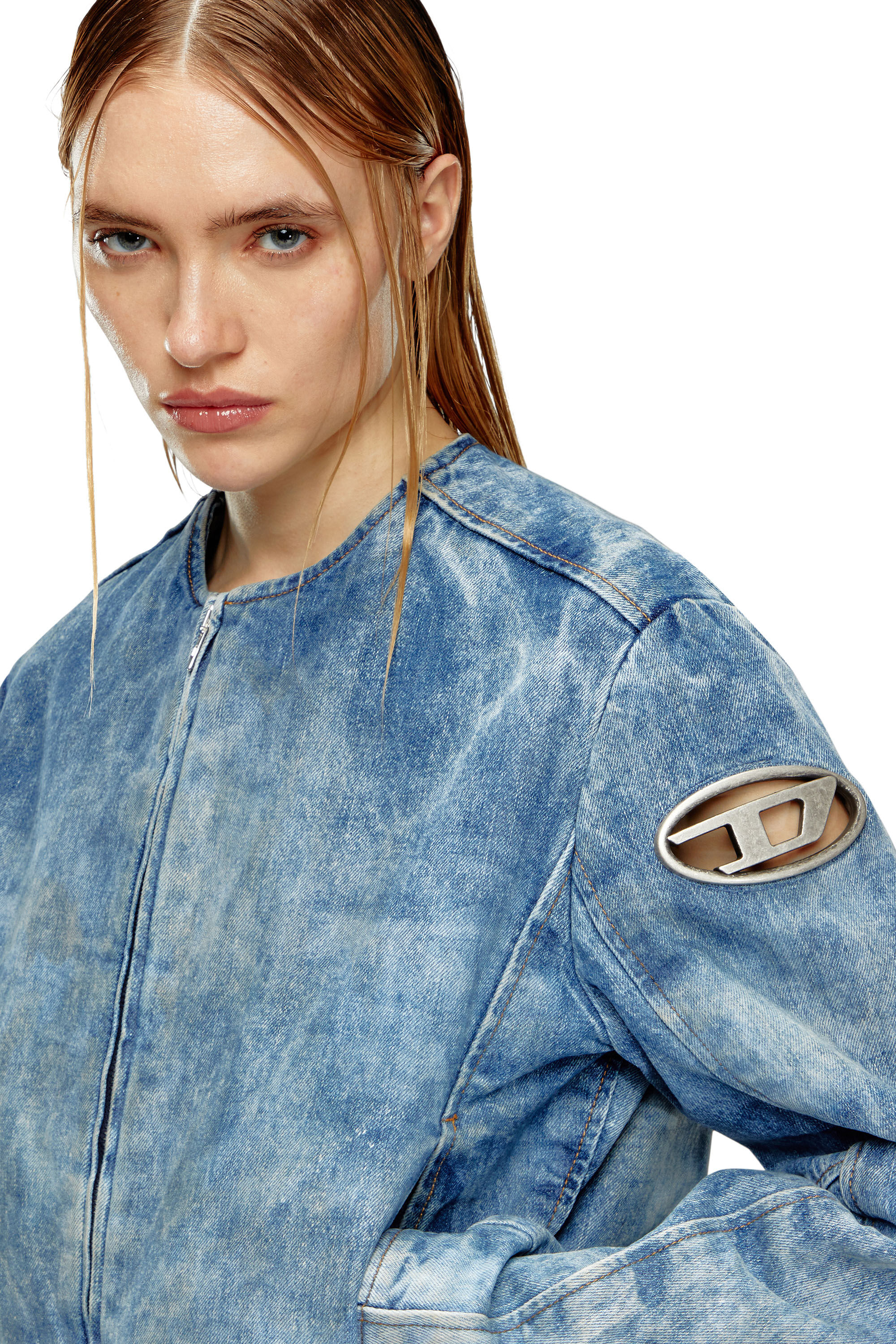 Diesel - DE-CALUR-FSE, Woman Denim jacket with biker zip details in Blue - Image 3