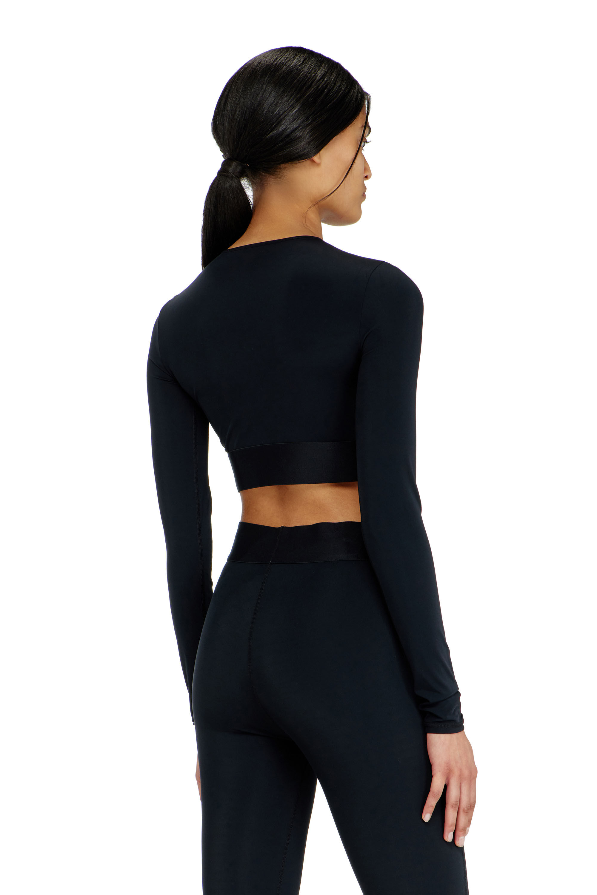 Women's Microfibre crop top with cut-off logo | Black | Diesel