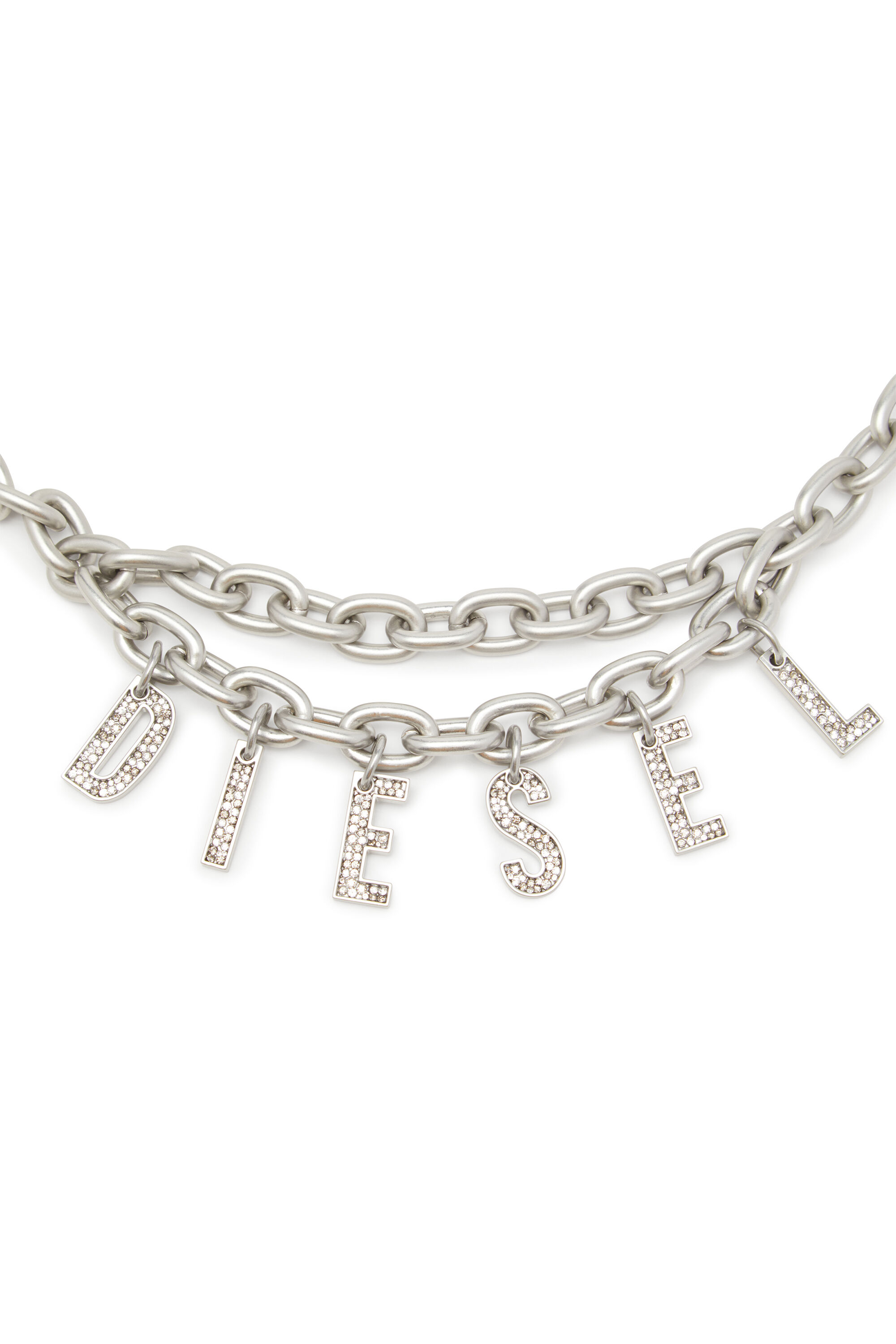 Women's 1cm chain belt with crystal logo charm | Silver | Diesel