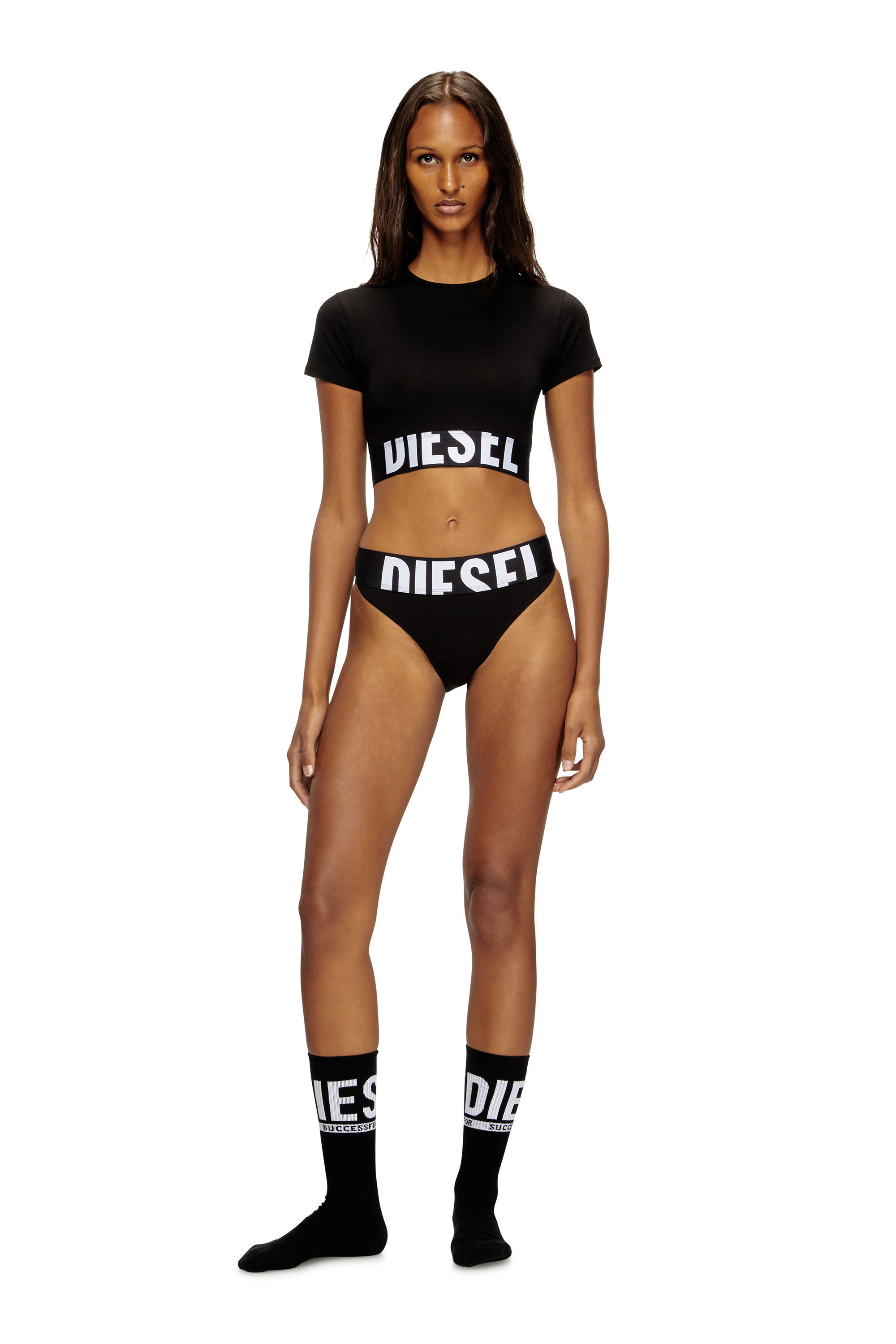 Women's Sporty cropped top with logo band | Black | Diesel Women's Sporty cropped top with logo band | Black | Diesel