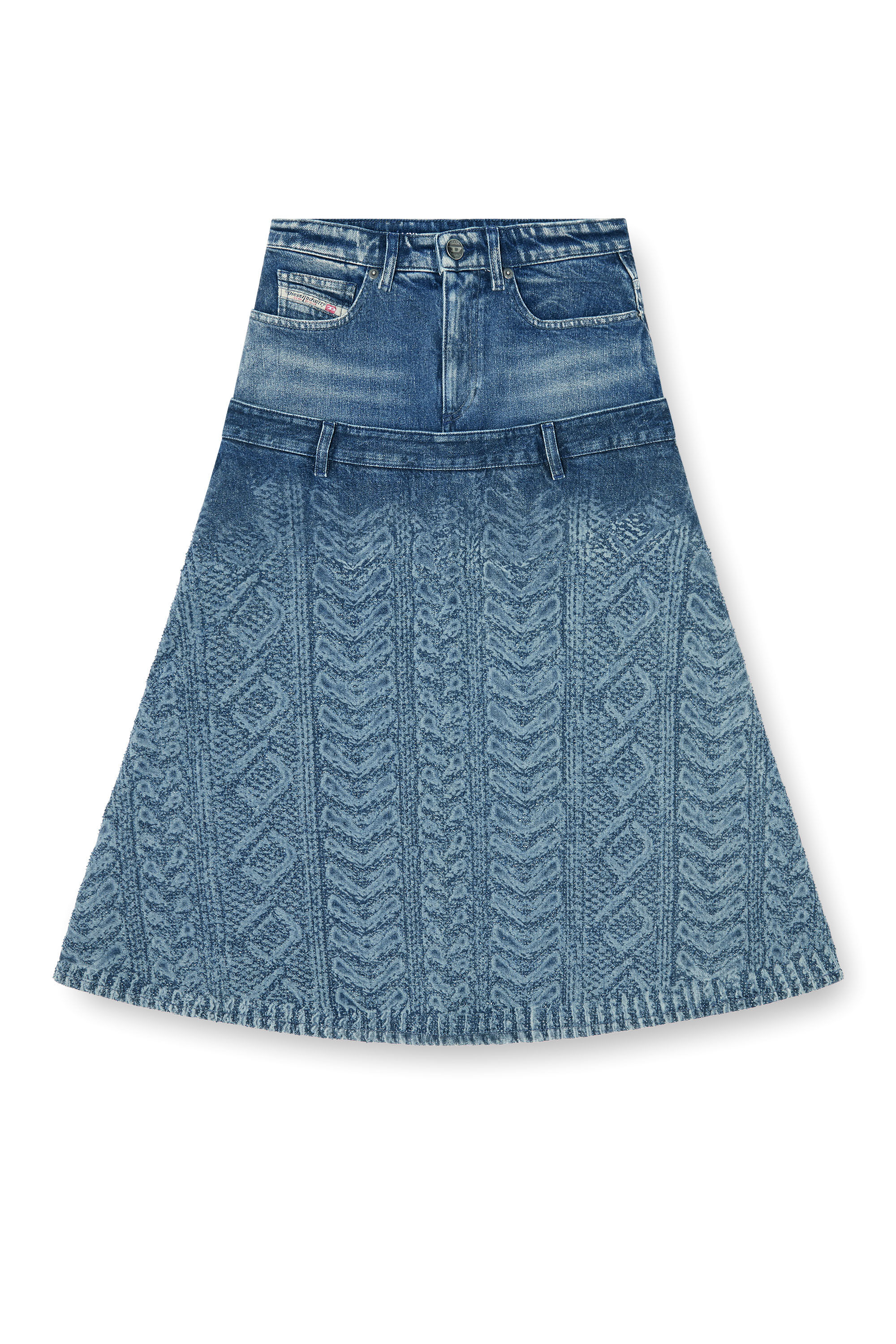Diesel - DE-VORYA-S1, Woman's Midi skirt in cable-knit-effect denim in Dark Blue - 2