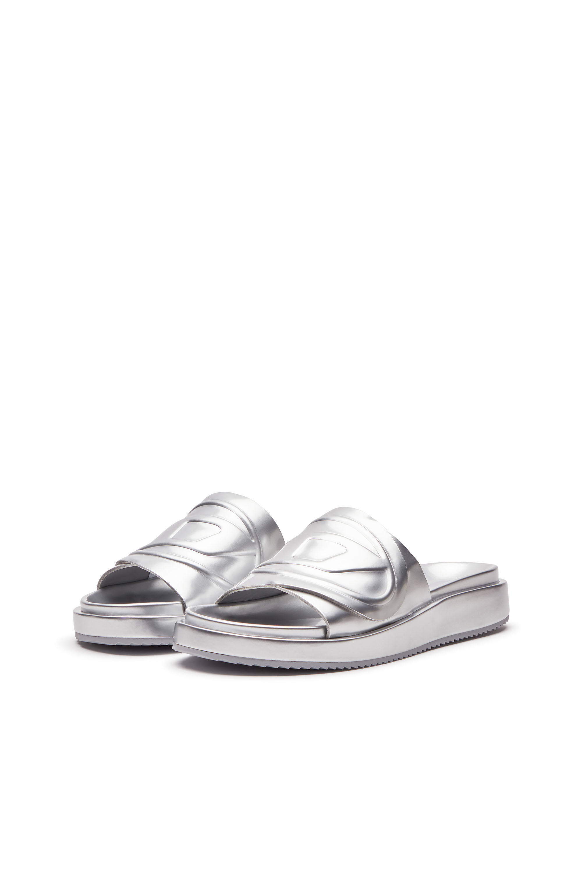 Silver metallic slides new arrivals