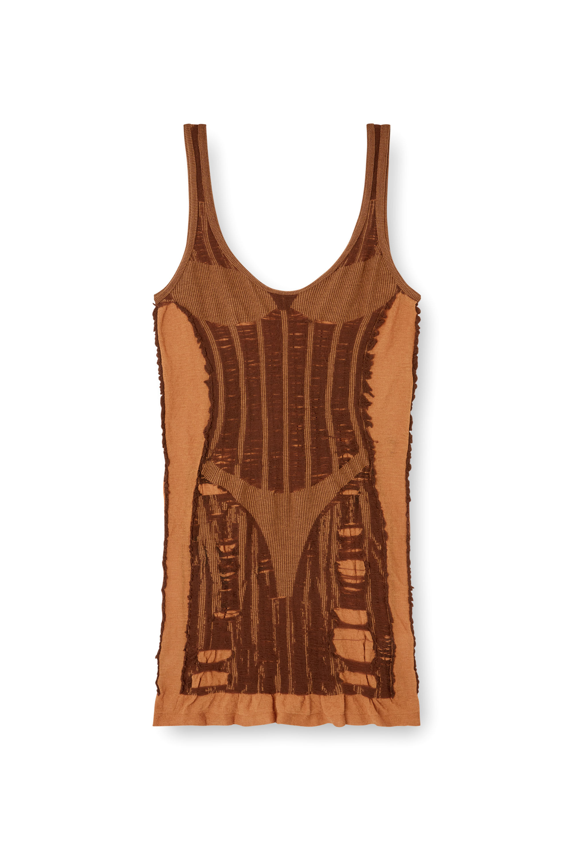 Women's Mini dress in distressed second-skin knit | Brown