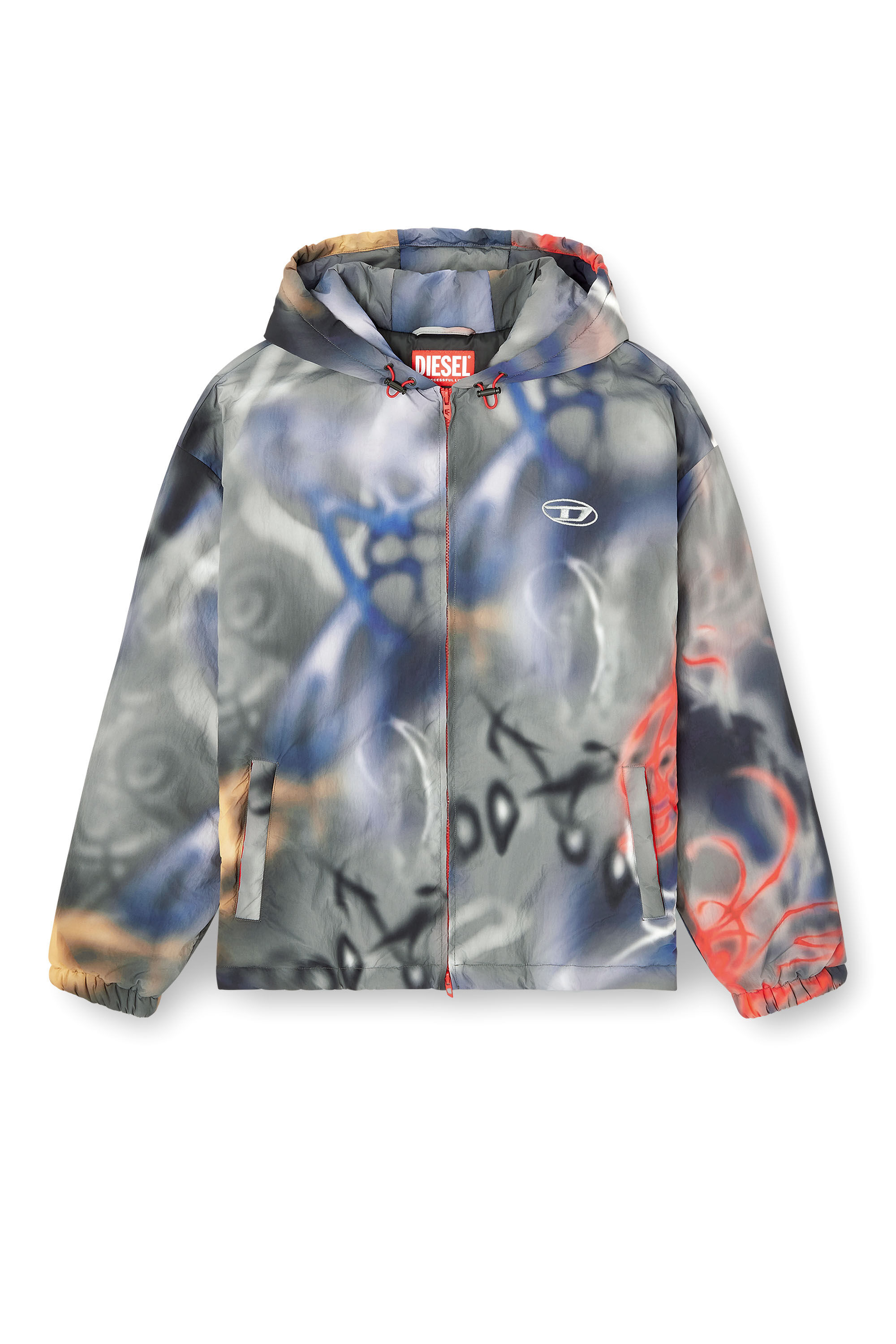 DIESEL archive gimmick zip jacket ポーカーズ Men's Padded windbreaker with graffiti print | Multicolor | Diesel