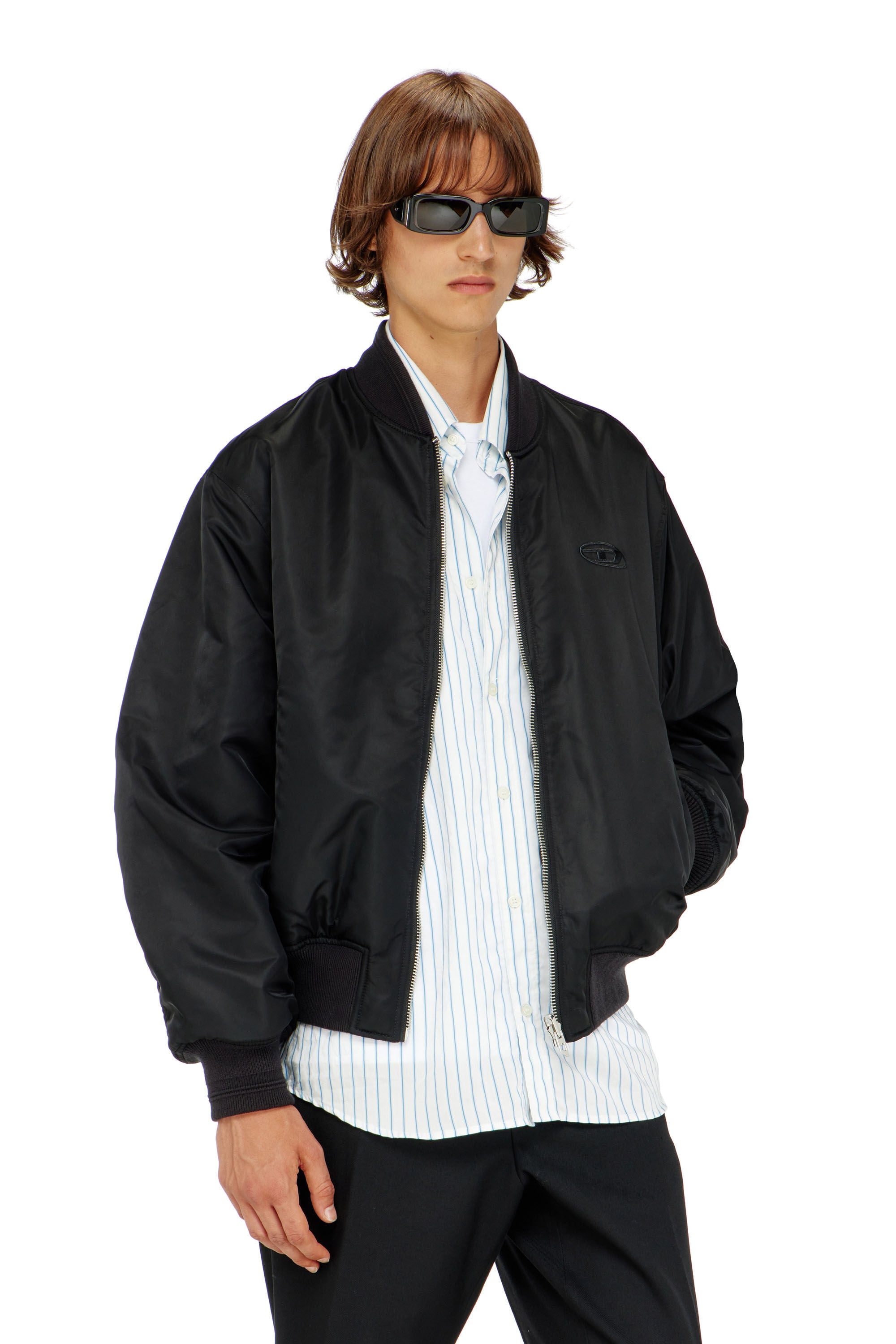 Men's Padded bomber jacket with Oval D embroidery | Black | Diesel TR