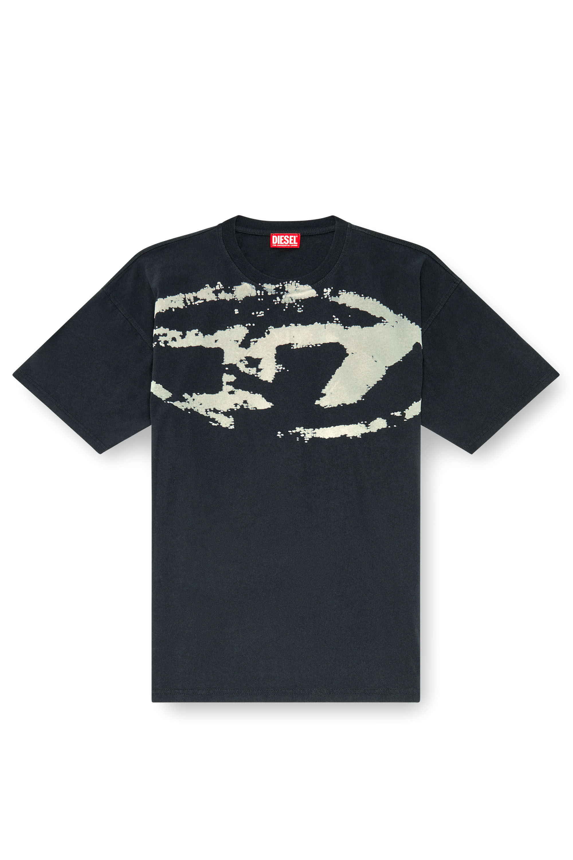Men s T shirt With Distressed Flocked Logo Black Diesel Men s T shirt With Distressed Flocked Logo Black Diesel