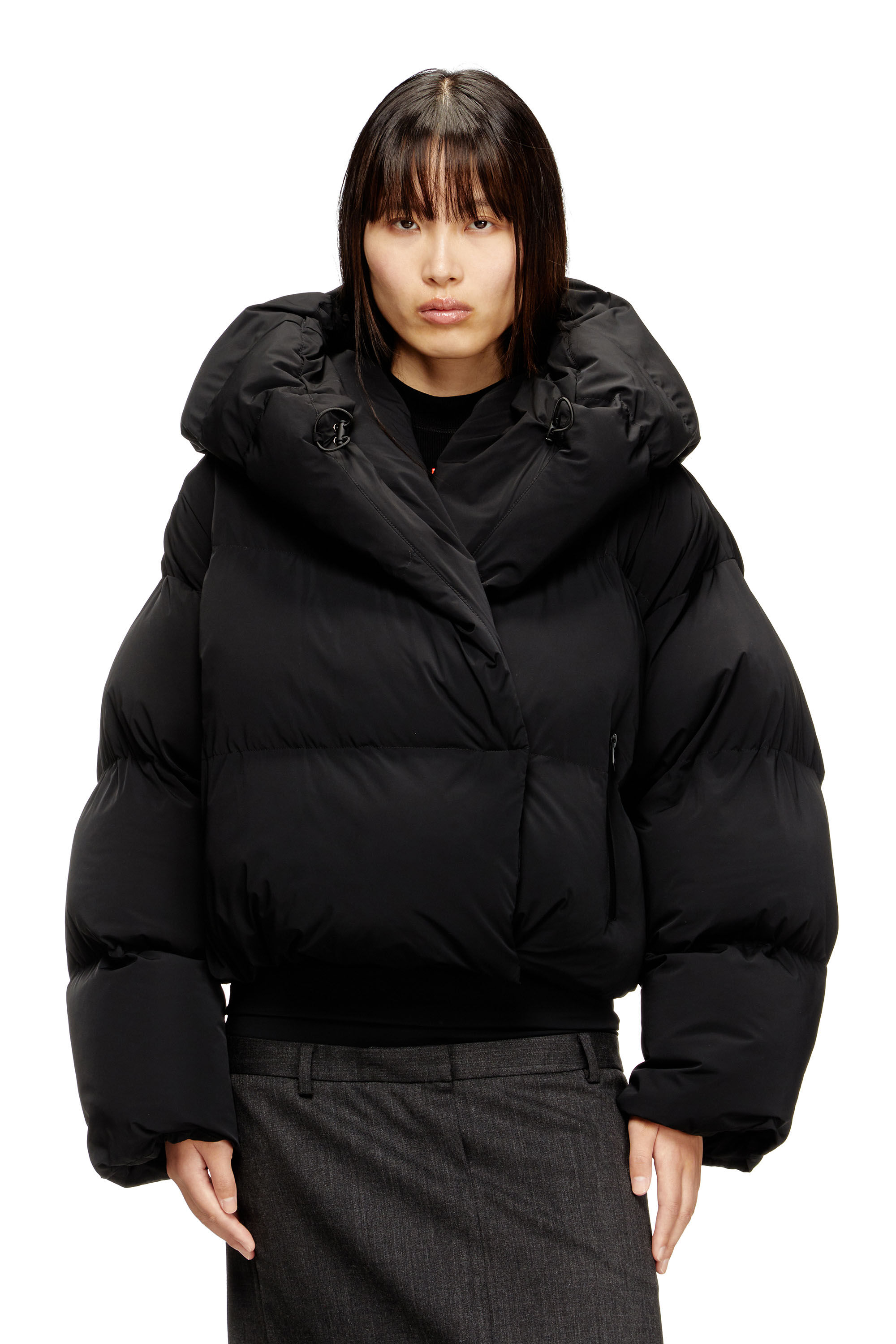 Women's Wrap puffer jacket in bi-stretch nylon | Black | Diesel