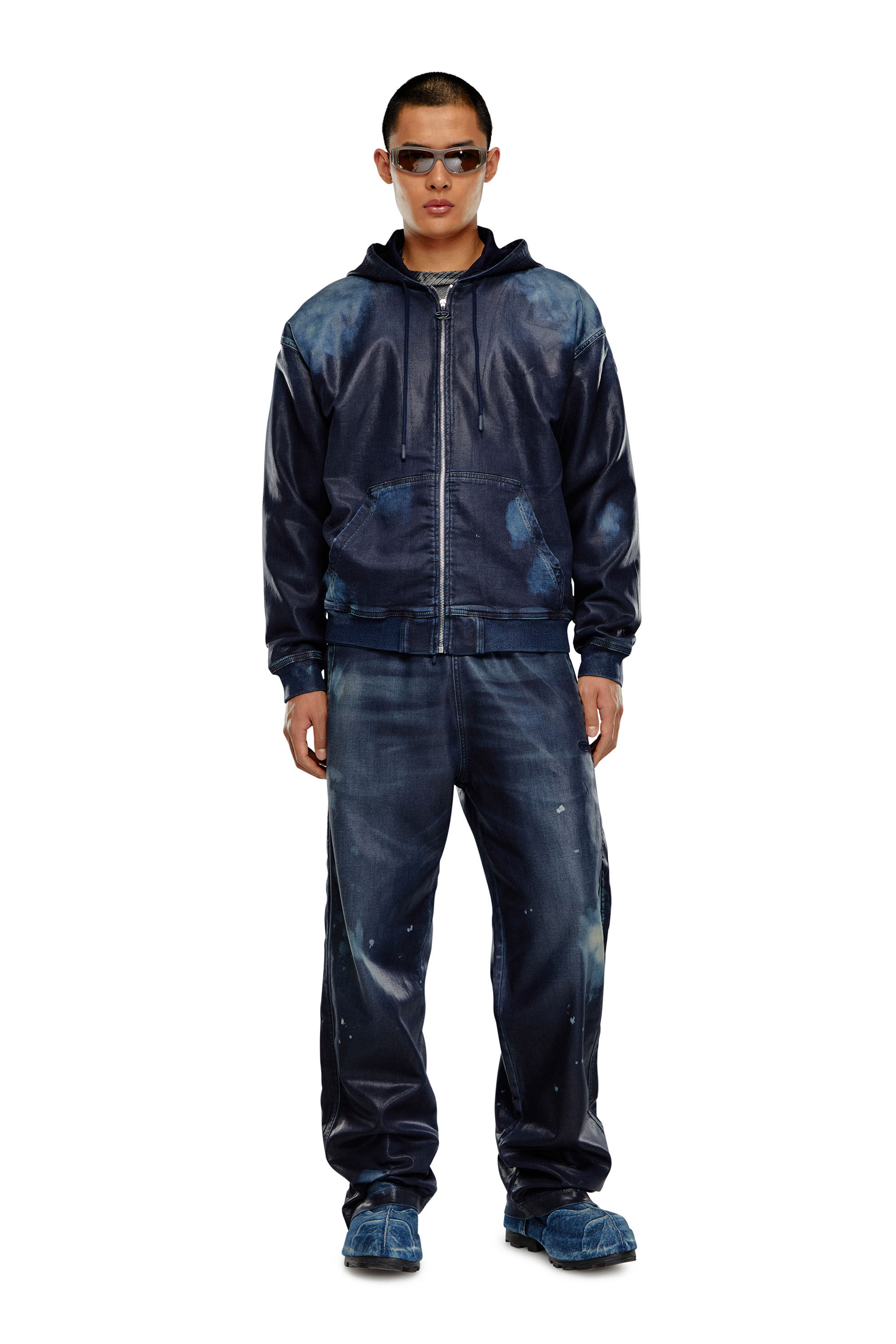 Men s Zip up hoodie in coated Track Denim D GIR S TRACK Diesel
