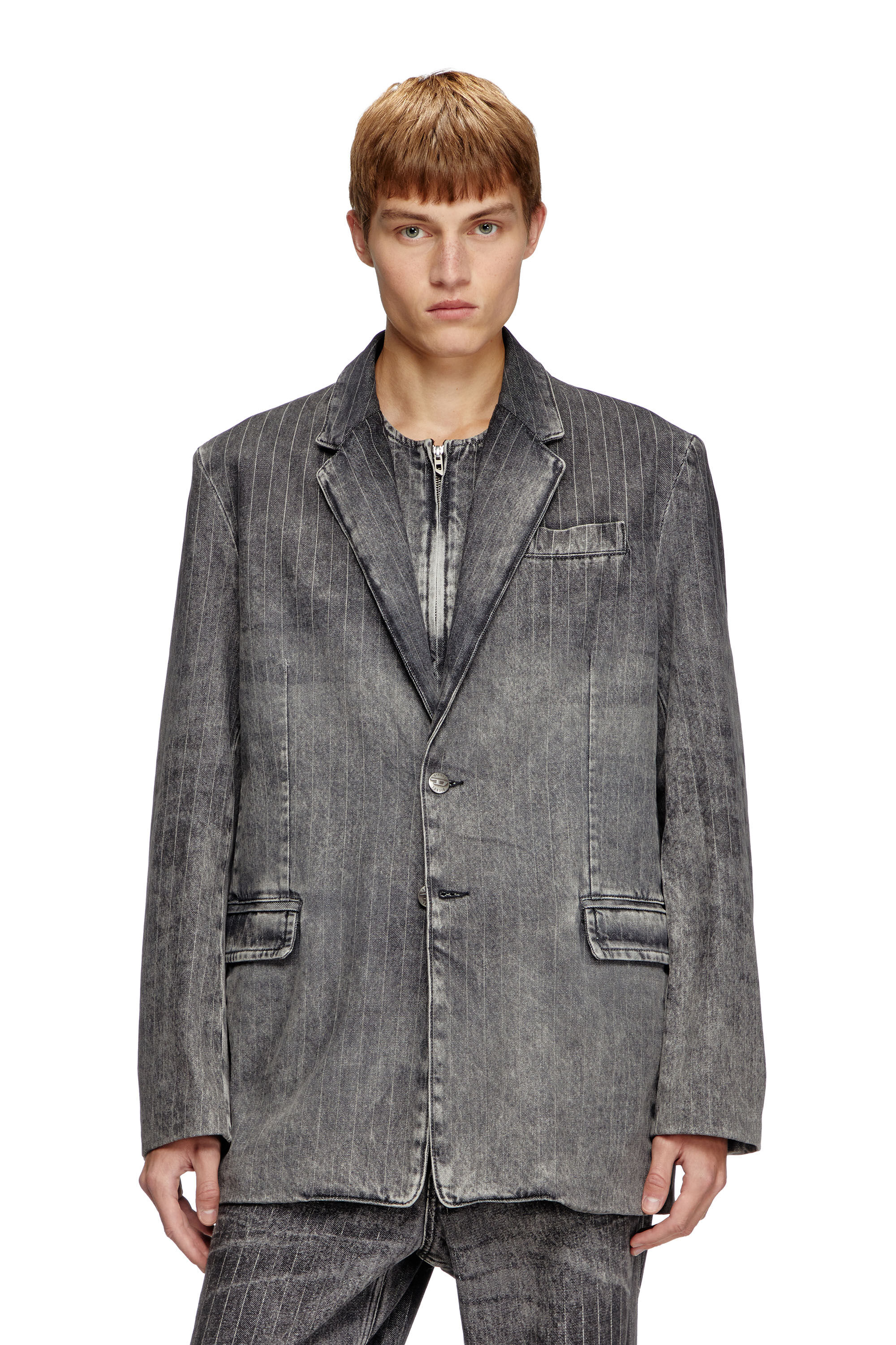 Women's Blazer in tailoring pinstripe denim | Black | Diesel