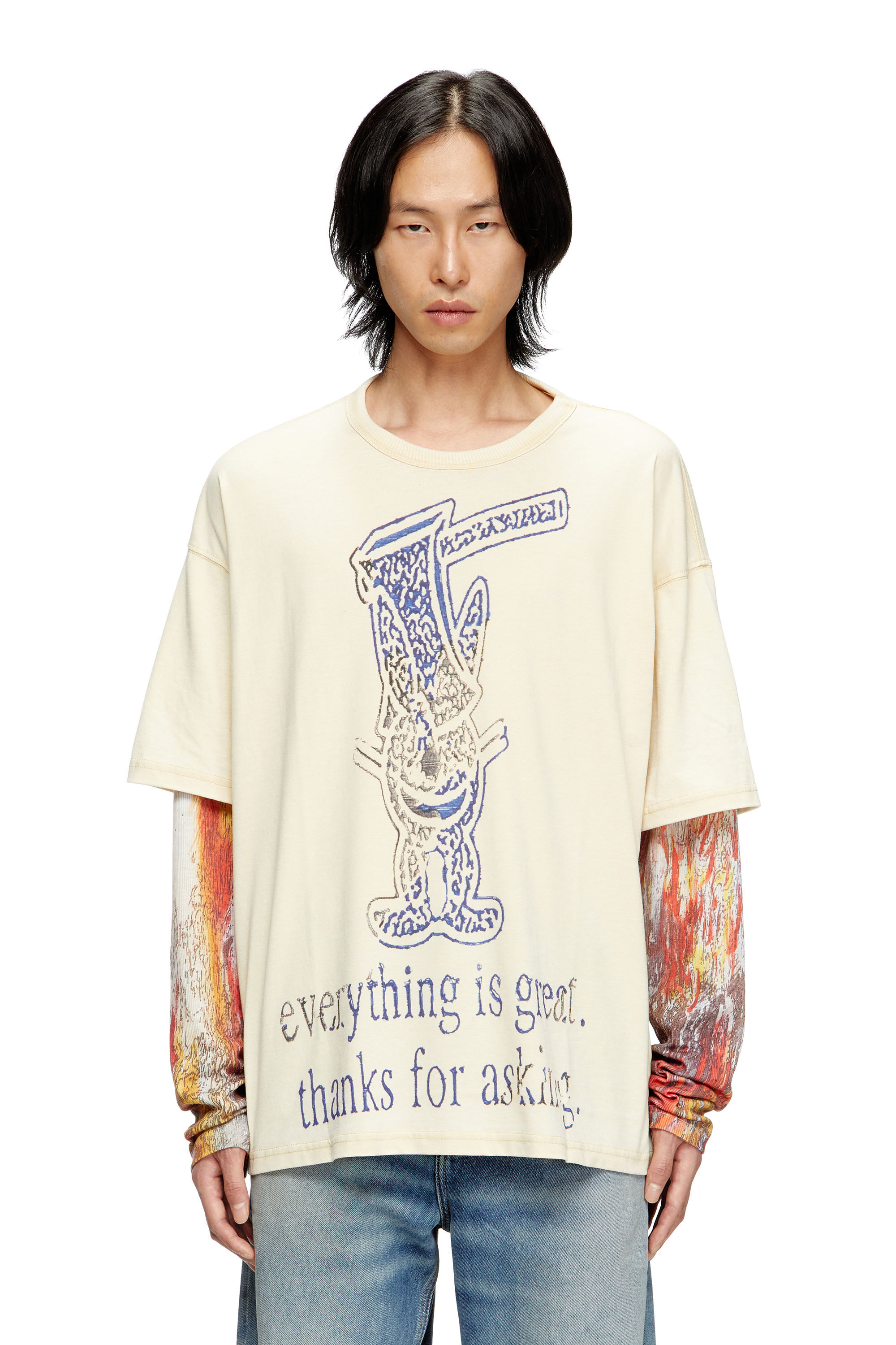 Men's Long-sleeve T-shirt with layered effect | Beige | Diesel