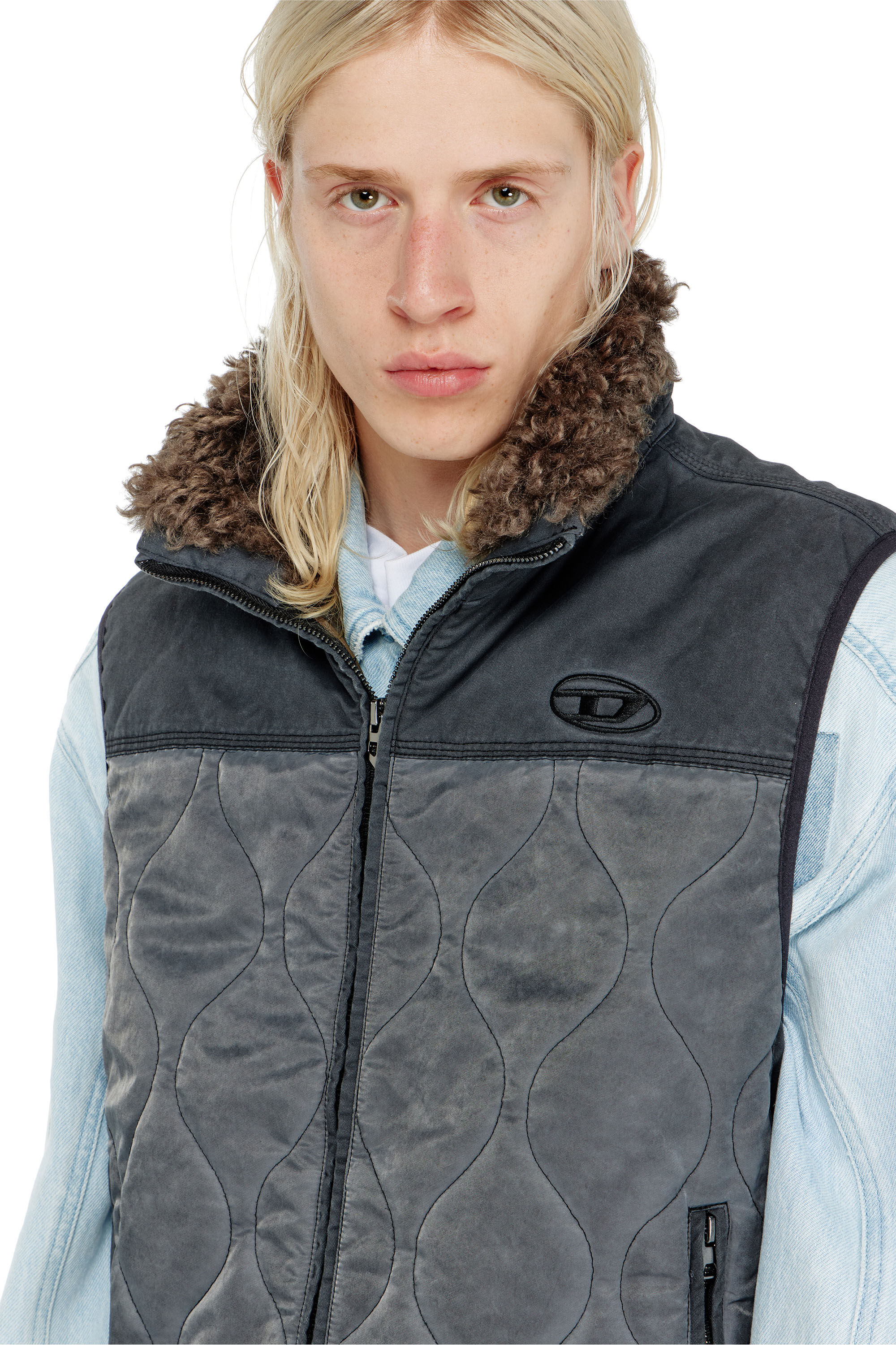 Diesel - J-ALVAR, Man's Quilted vest with fluffy neck lining in null - 6