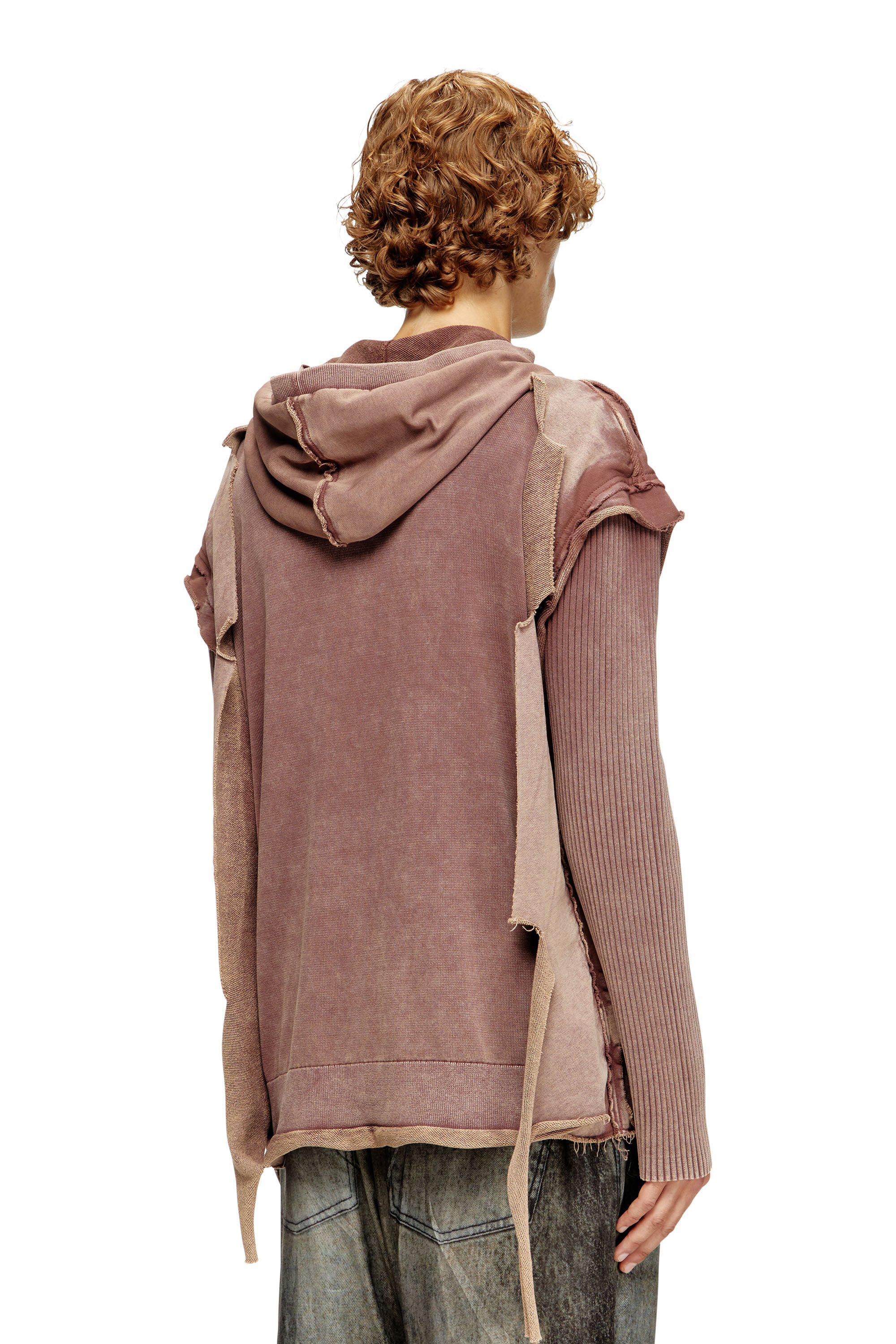 Diesel - K-PELTO, Man's Zip-up hoodie with destroyed effect in Brown - 4