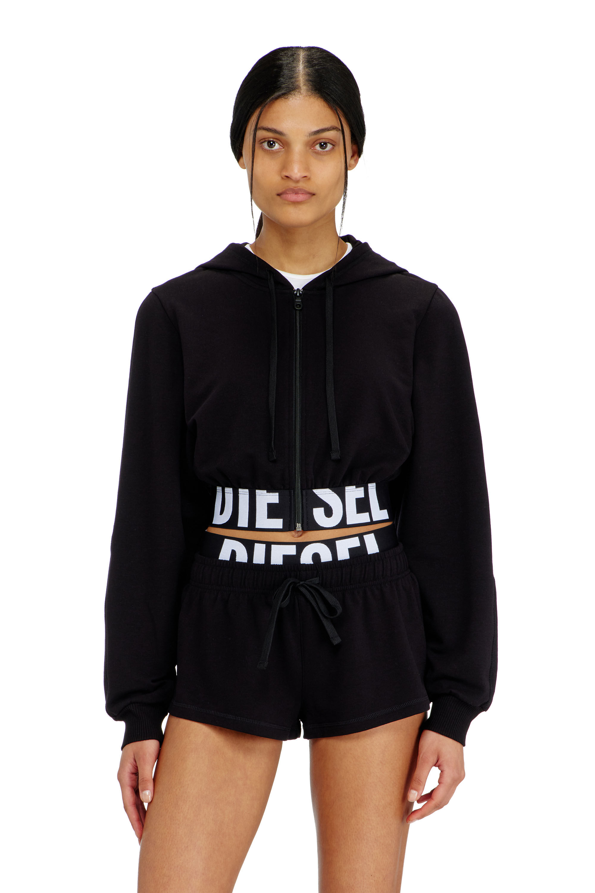 Women's Cropped hoodie with logo band | Black | Diesel {{Country}}