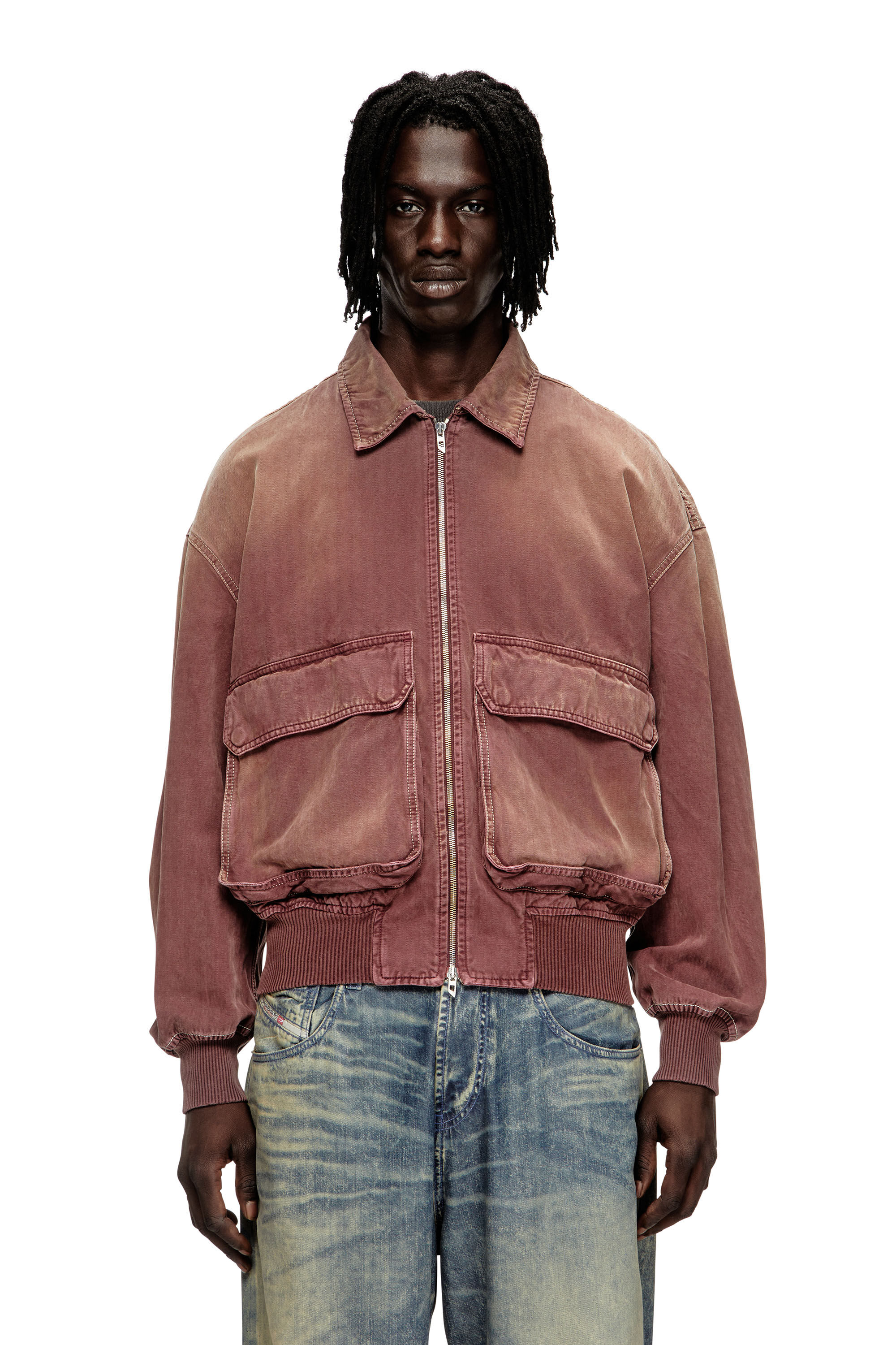 Diesel - D-KURZ, Unisex's Jacket in coloured herringbone denim in Brown - 3