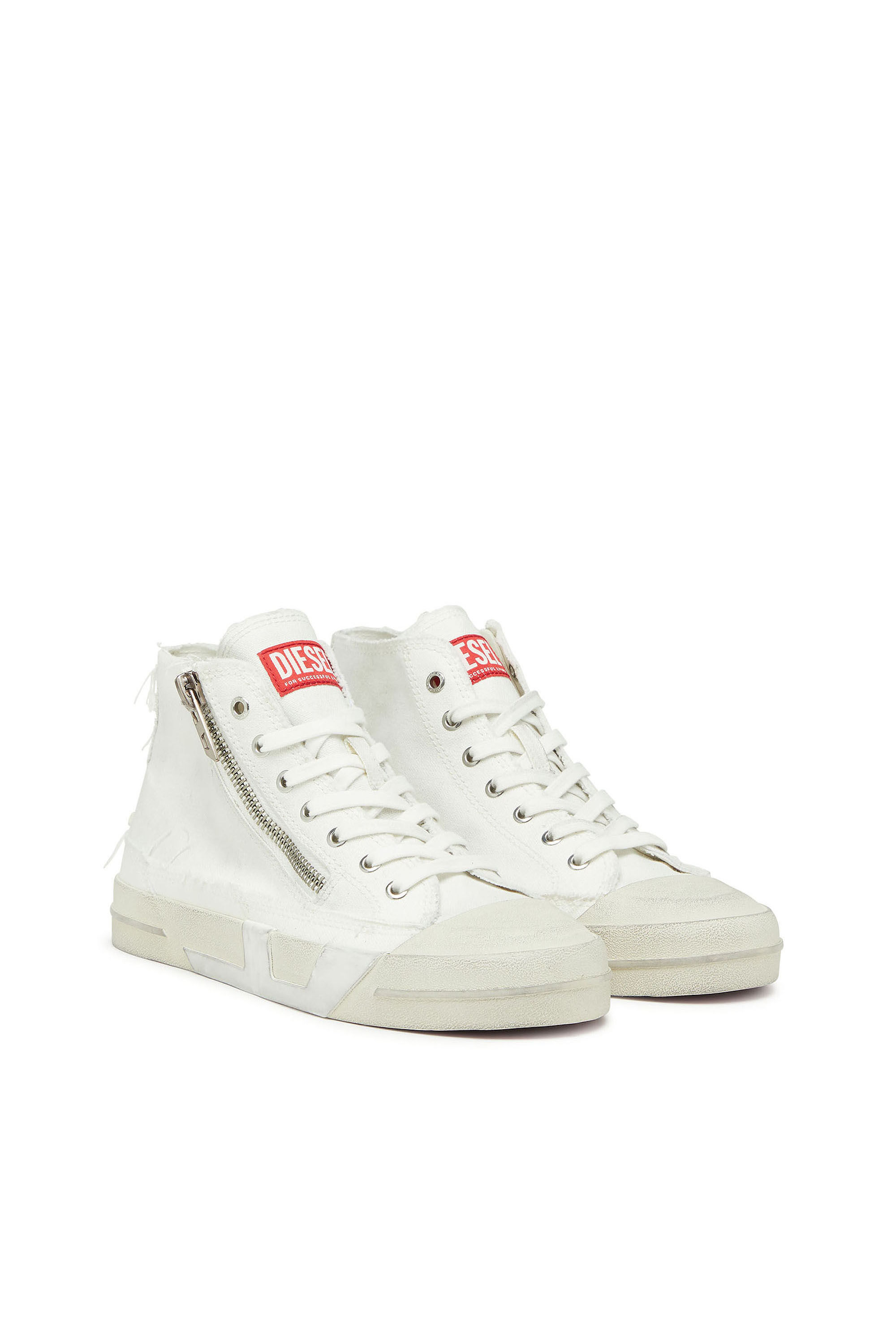 Diesel - S-D-VERSE ZIP MID II, Man's S-D-Verse -  Sneakers in frayed canvas with D logo in White - 2