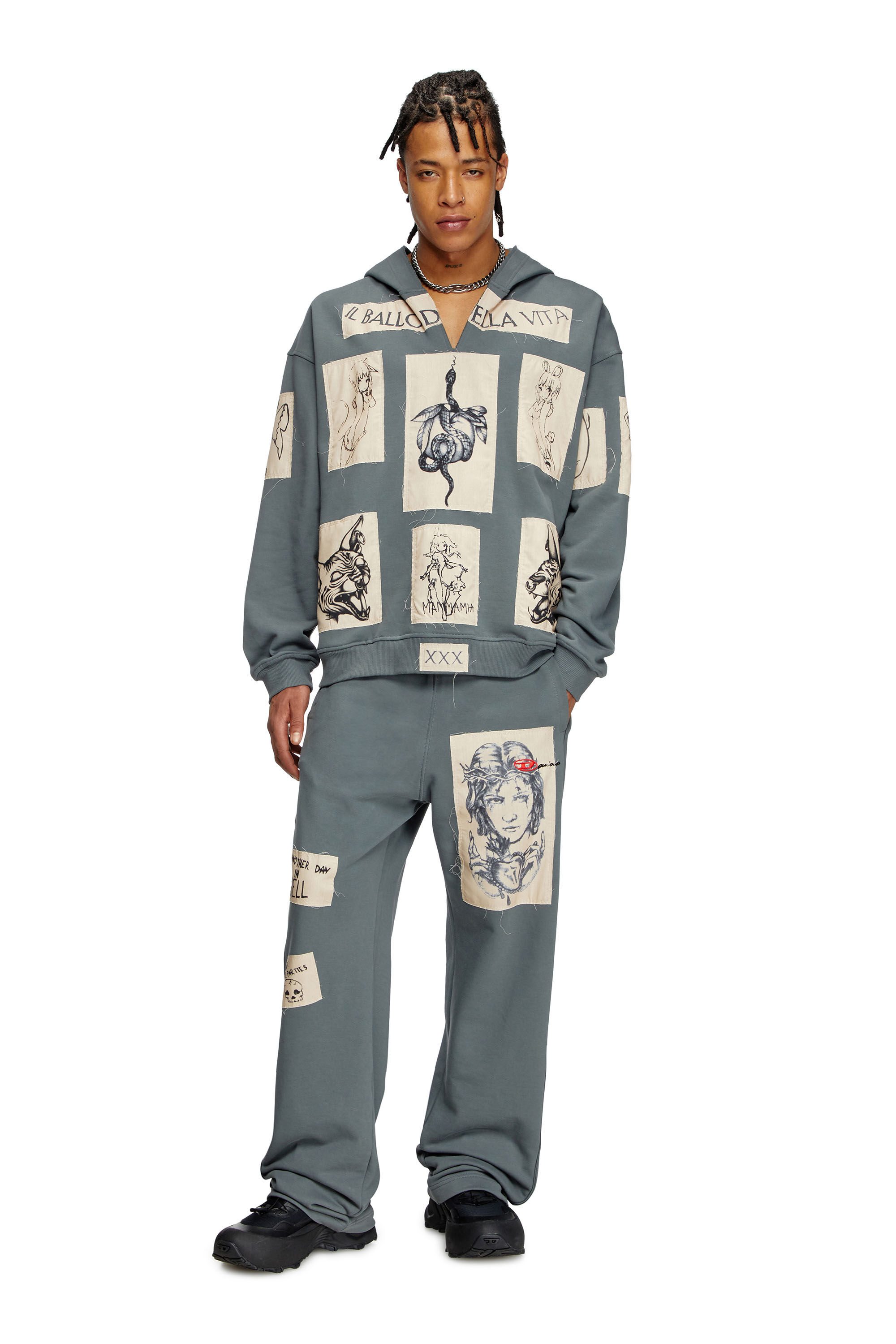 Women's Hoodie with tattoo patches | Grey | Diesel