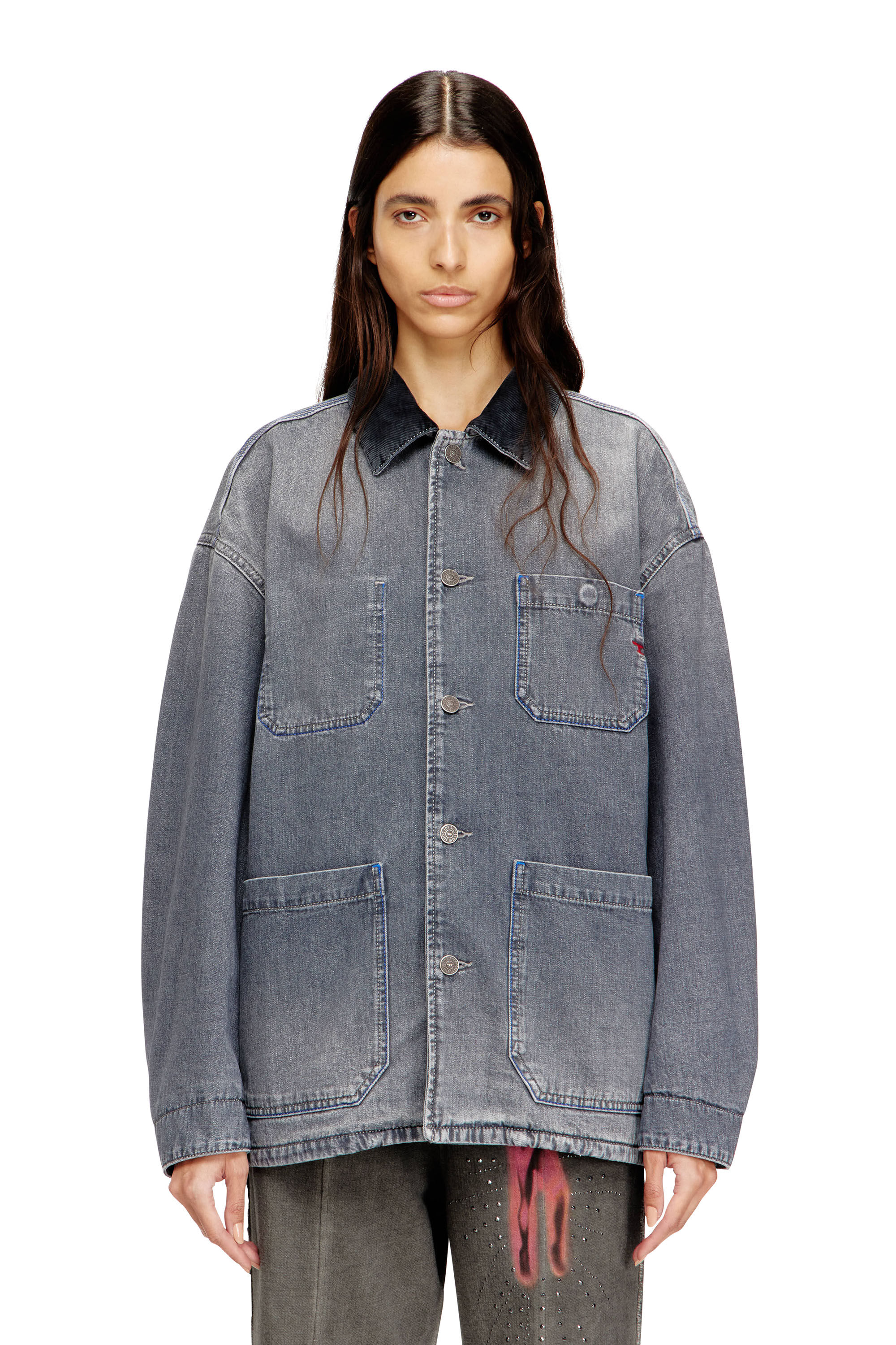 DIESEL グレー デニムジャケット Women's Utility-style denim jacket with contrasting collar | Grey