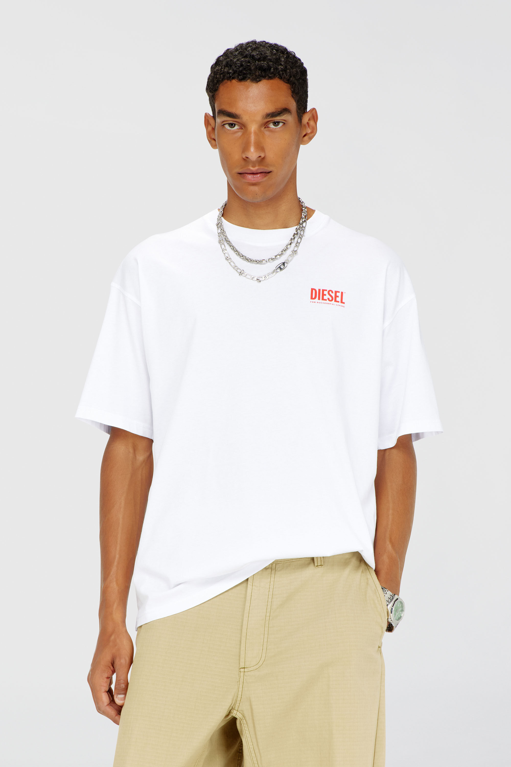 Men's Cotton T-shirt with Diesel Biscotto print | White | Diesel TR