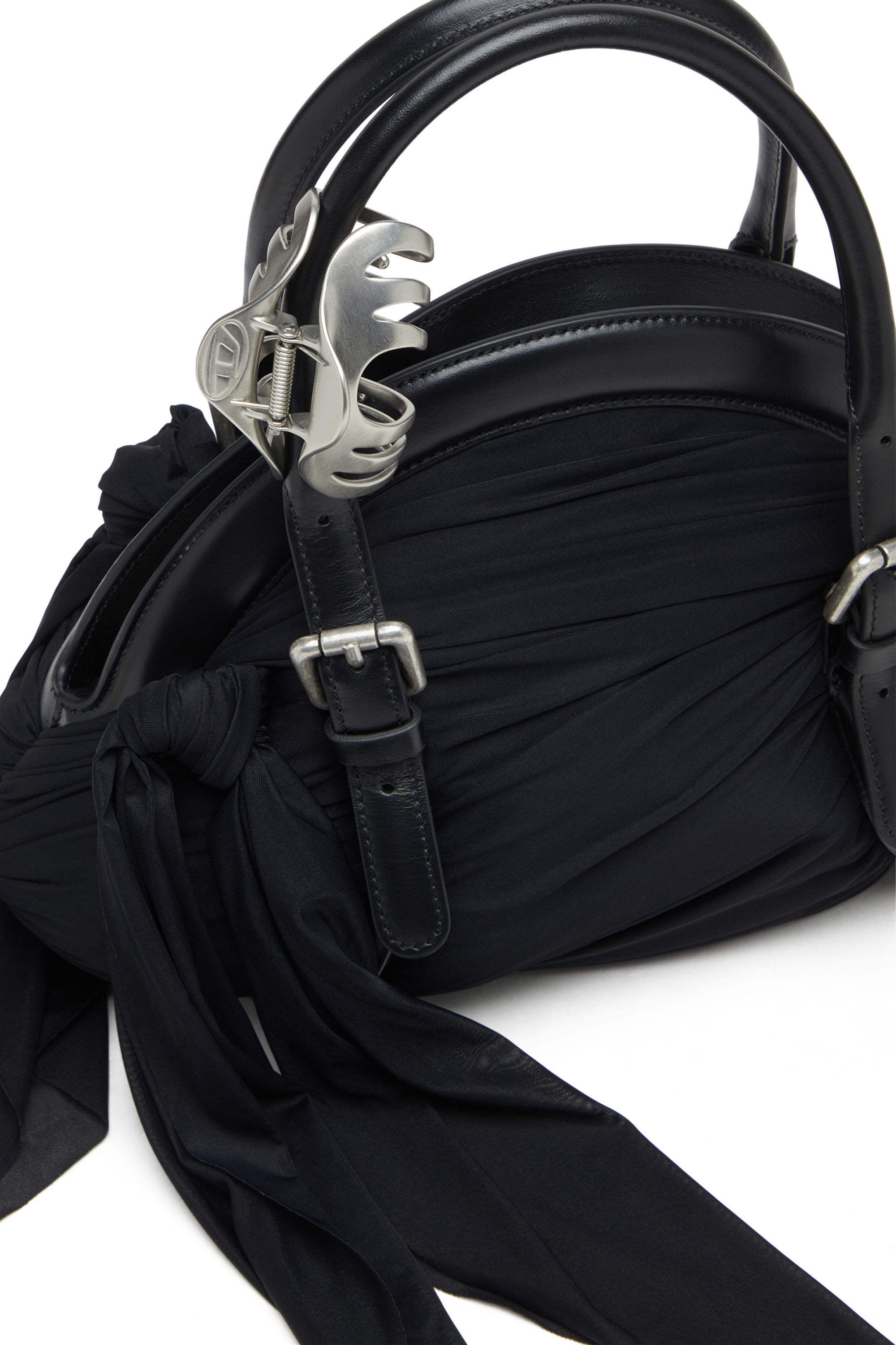 Diesel - TRASH-D TOP HANDLE, Woman's Trash-D-Bandana handbag in jersey and leather in Black - 2