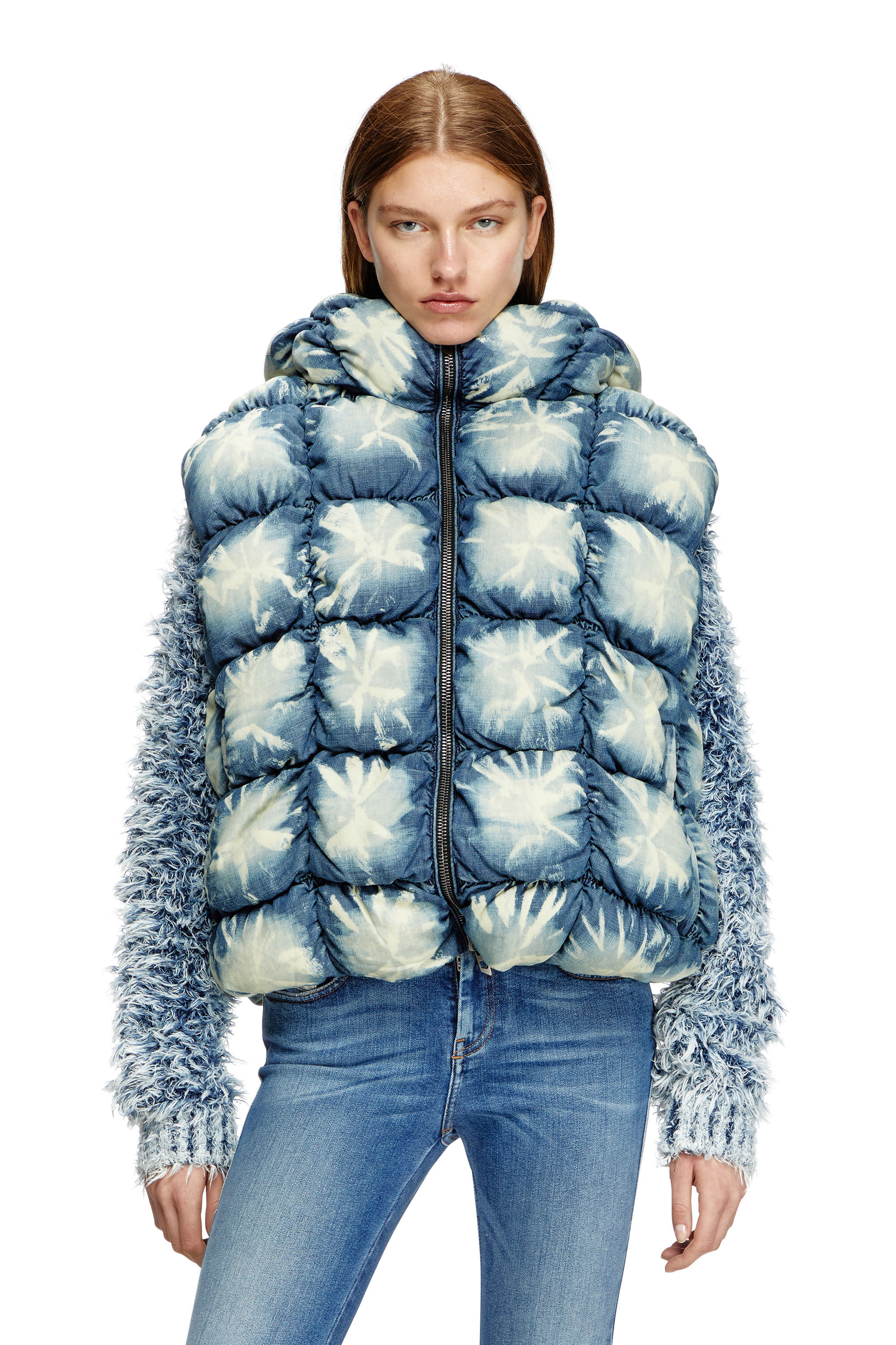 Women's Tie-dyed denim puffer vest | Blue | Diesel Women's Tie-dyed denim puffer vest | Blue | Diesel