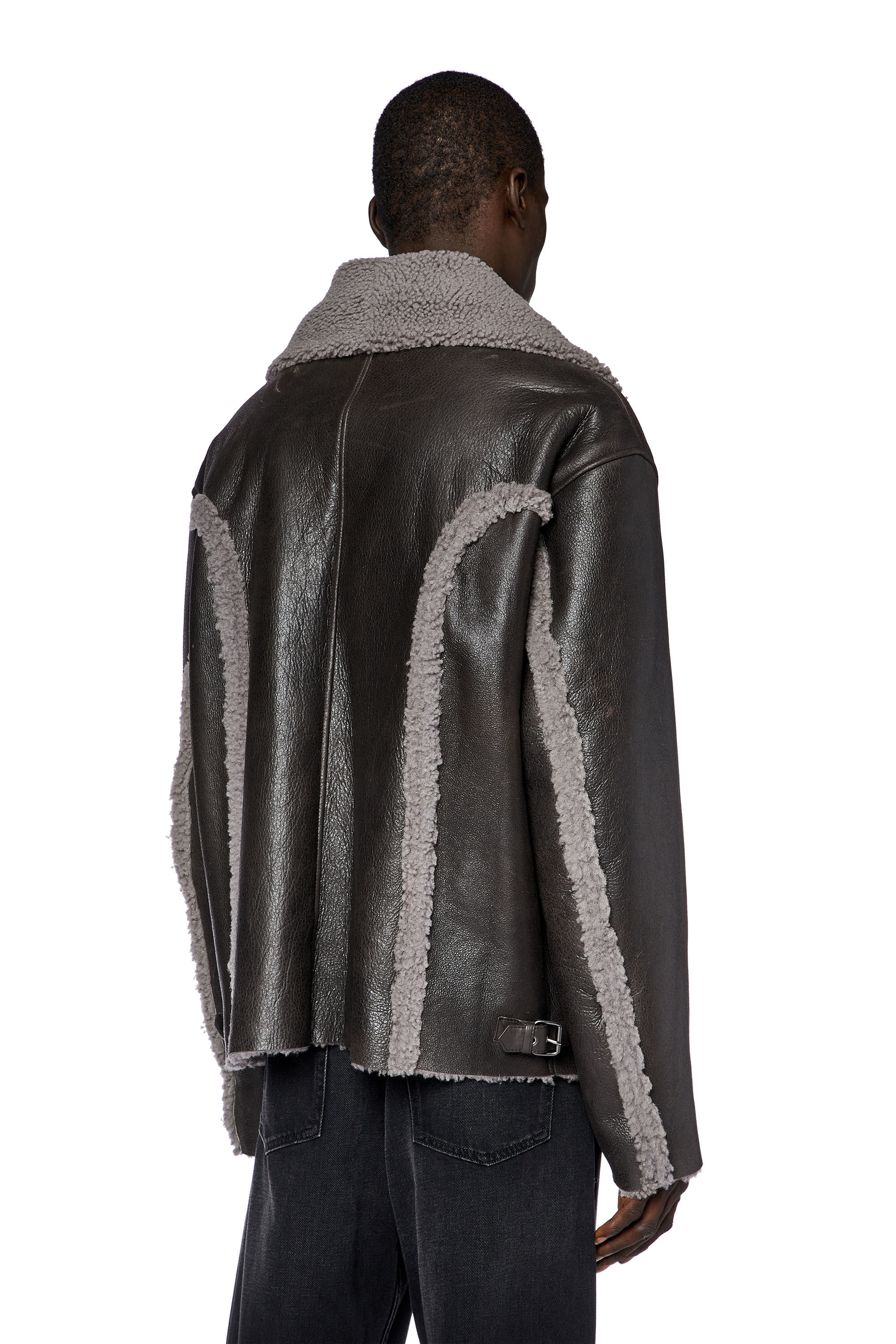 Men s Oversized shearling jacket L BROWNY Diesel