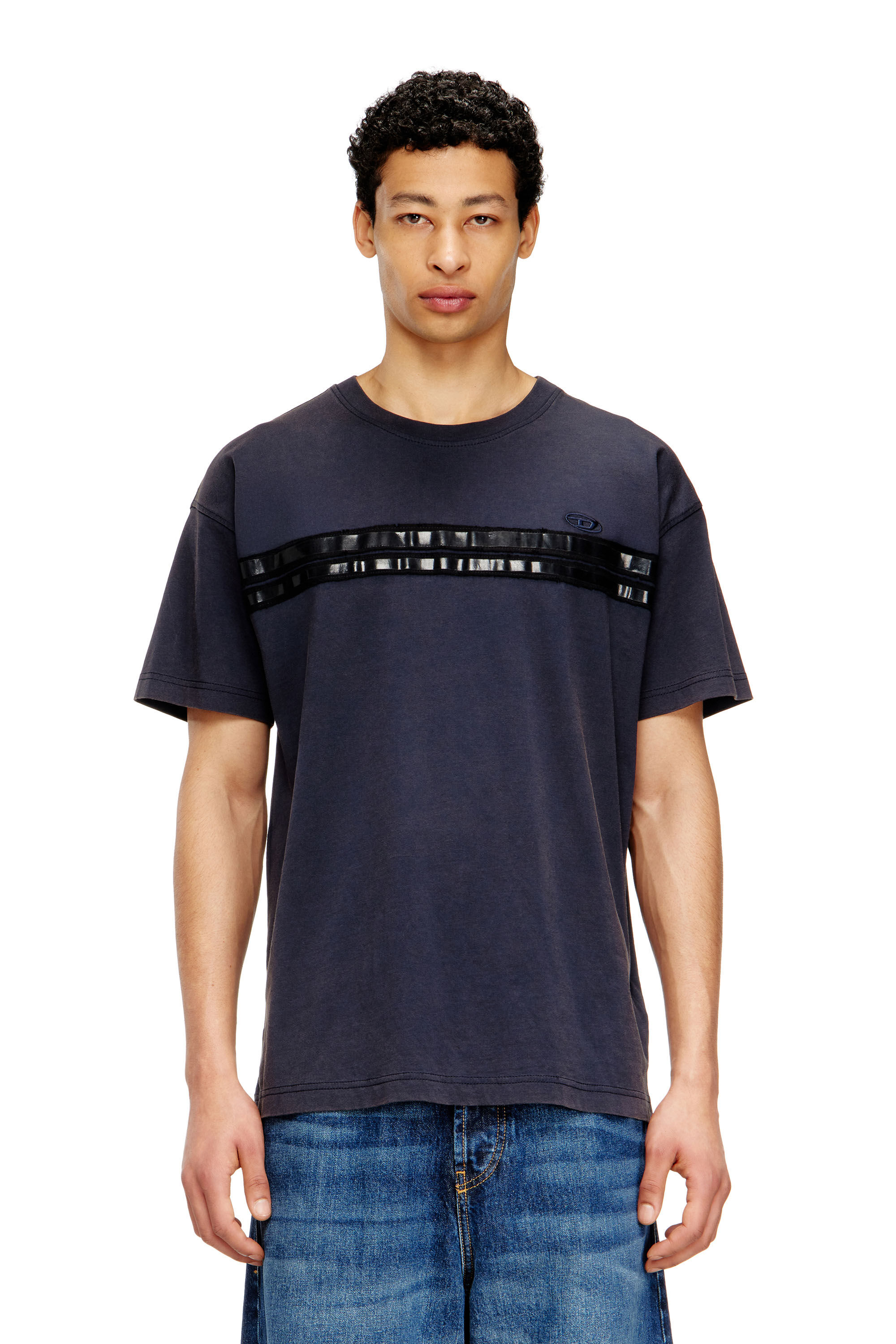 Men's Regular cotton T-shirt with framis bands | Blue | Diesel TR