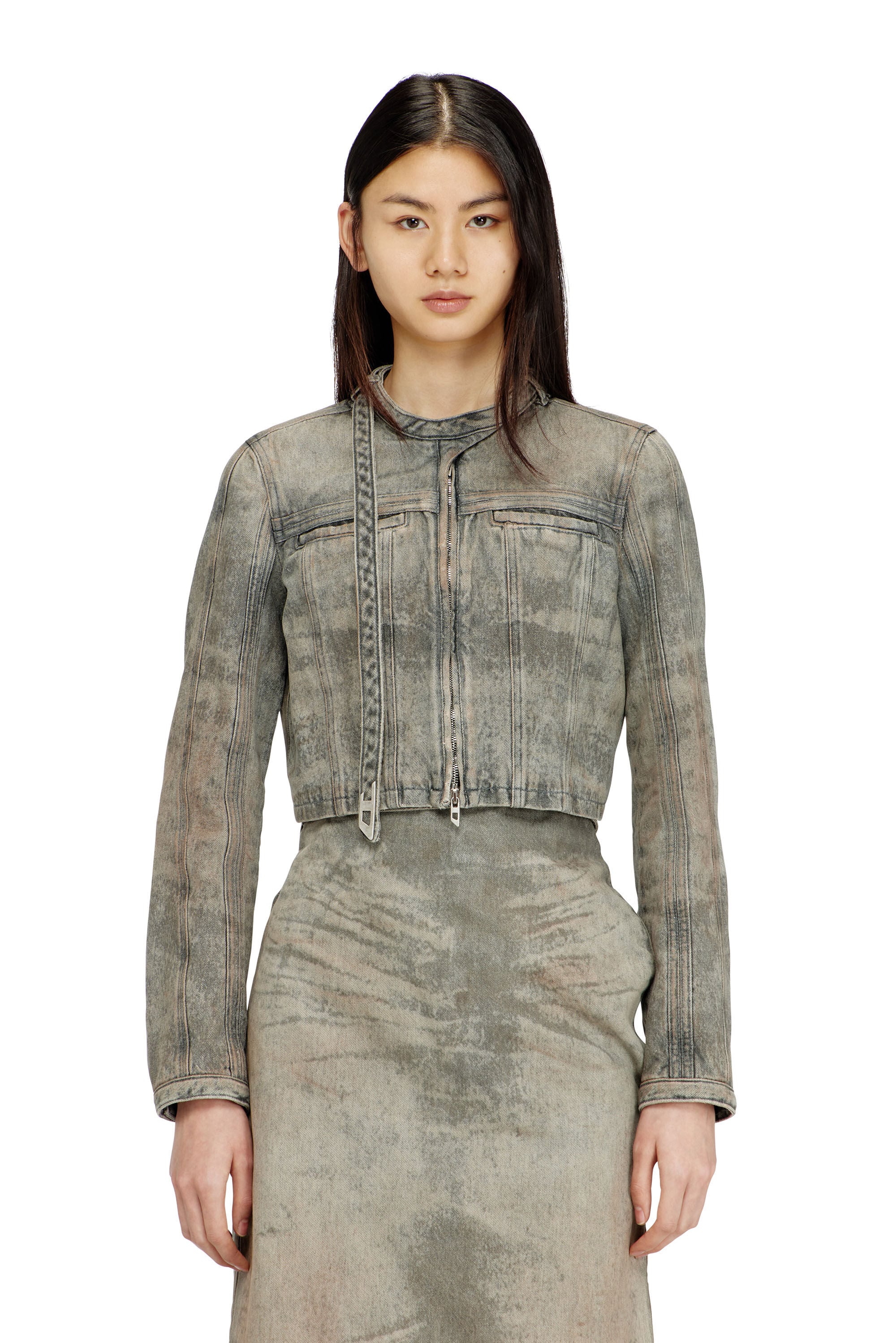 Women's Cropped jacket in cotton-hemp satin denim | Grey | Diesel
